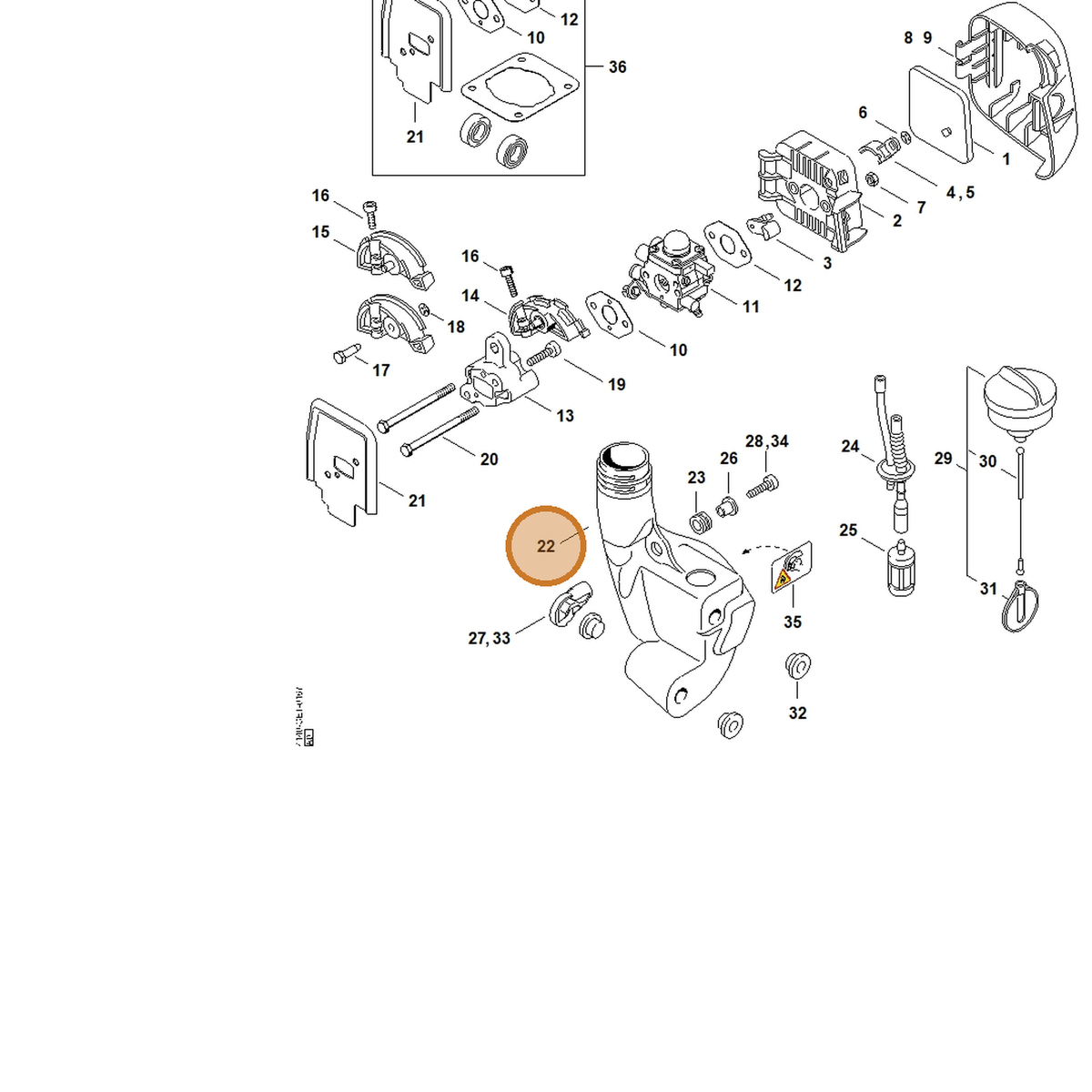 STIHL part 4232-350-0411 — IPL diagram snippet (6x zoom, amber highlight)