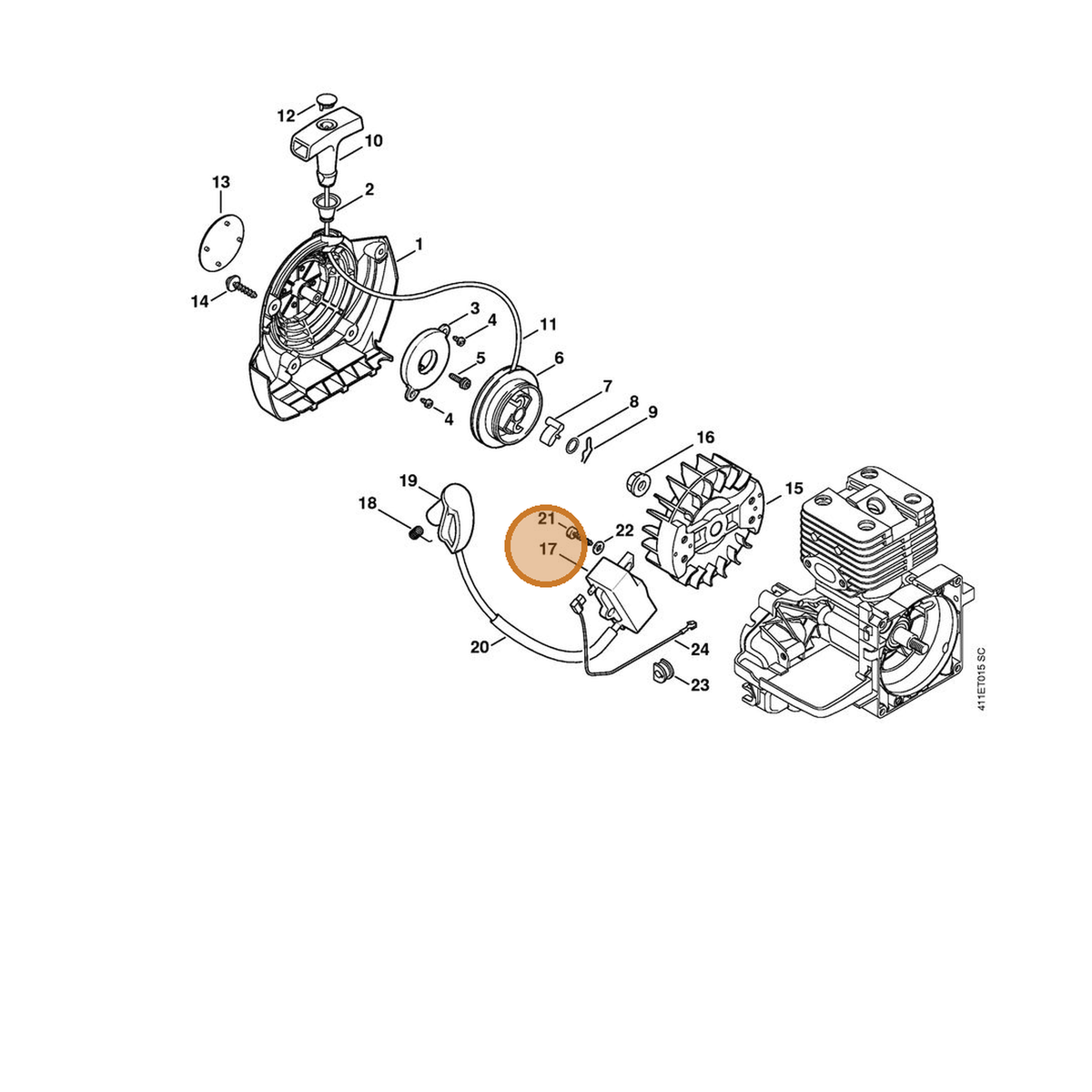 STIHL part 4233-400-1300 — IPL diagram snippet (6x zoom, amber highlight)