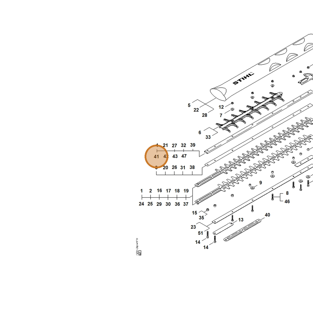 STIHL part 4237-007-1001 — IPL diagram snippet (6x zoom, amber highlight)