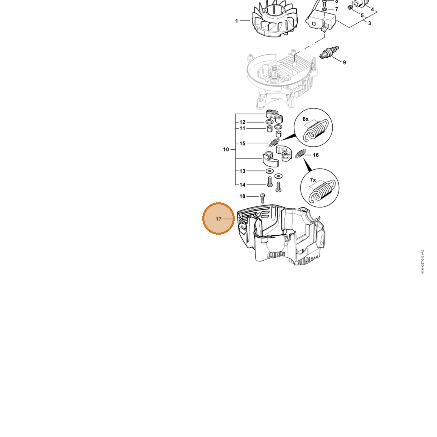 STIHL part 4237-021-3005 — IPL diagram snippet (6x zoom, amber highlight)