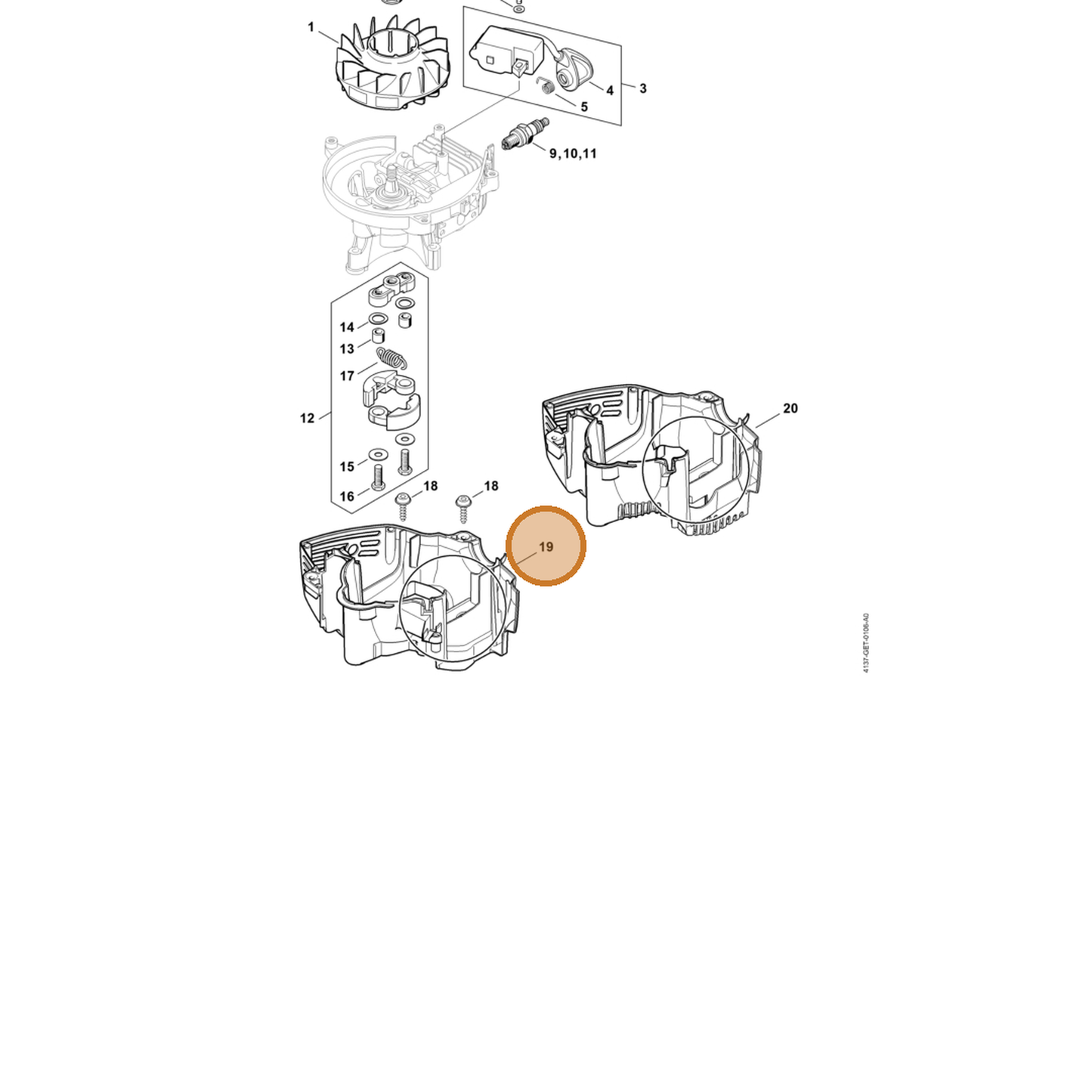 STIHL part 4237-021-3006 — IPL diagram snippet (6x zoom, amber highlight)