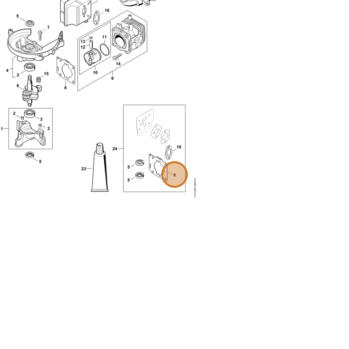 STIHL part 4237-029-2301 — IPL diagram snippet (6x zoom, amber highlight)