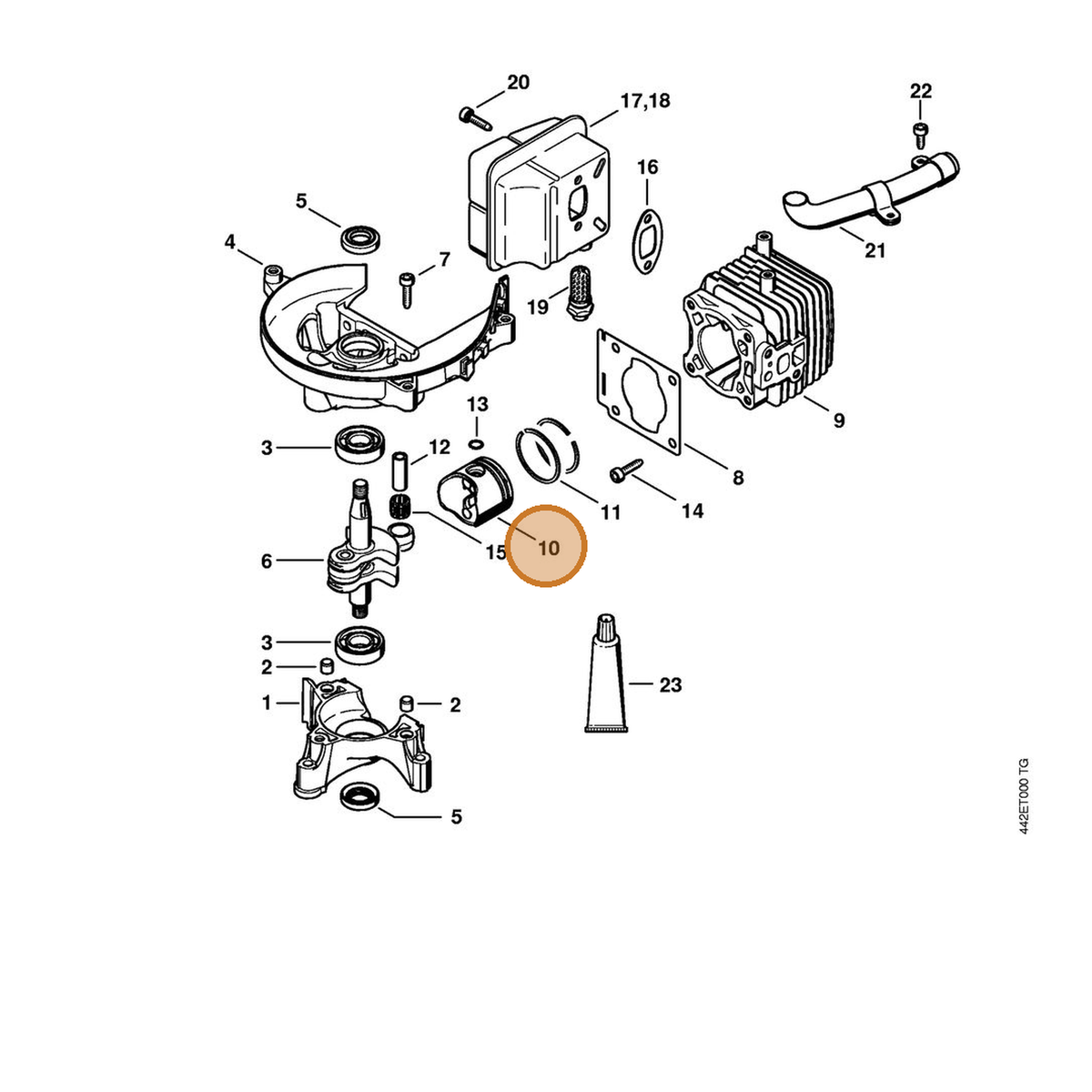 STIHL part 4237-030-2002 — IPL diagram snippet (6x zoom, amber highlight)