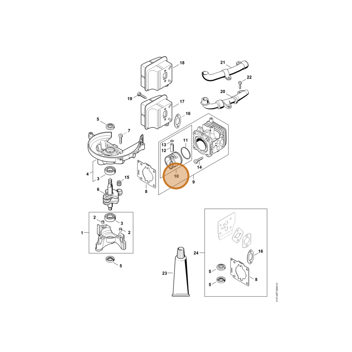 STIHL part 4237-030-2005 — IPL diagram snippet (6x zoom, amber highlight)