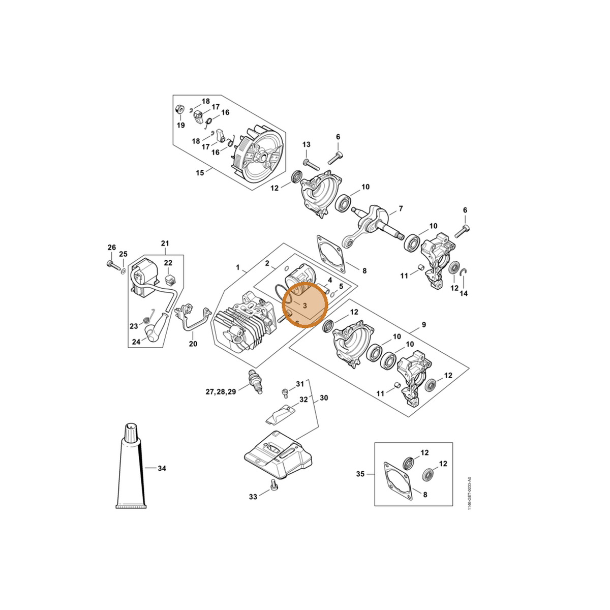 STIHL part 4237-034-3001 — IPL diagram snippet (6x zoom, amber highlight)