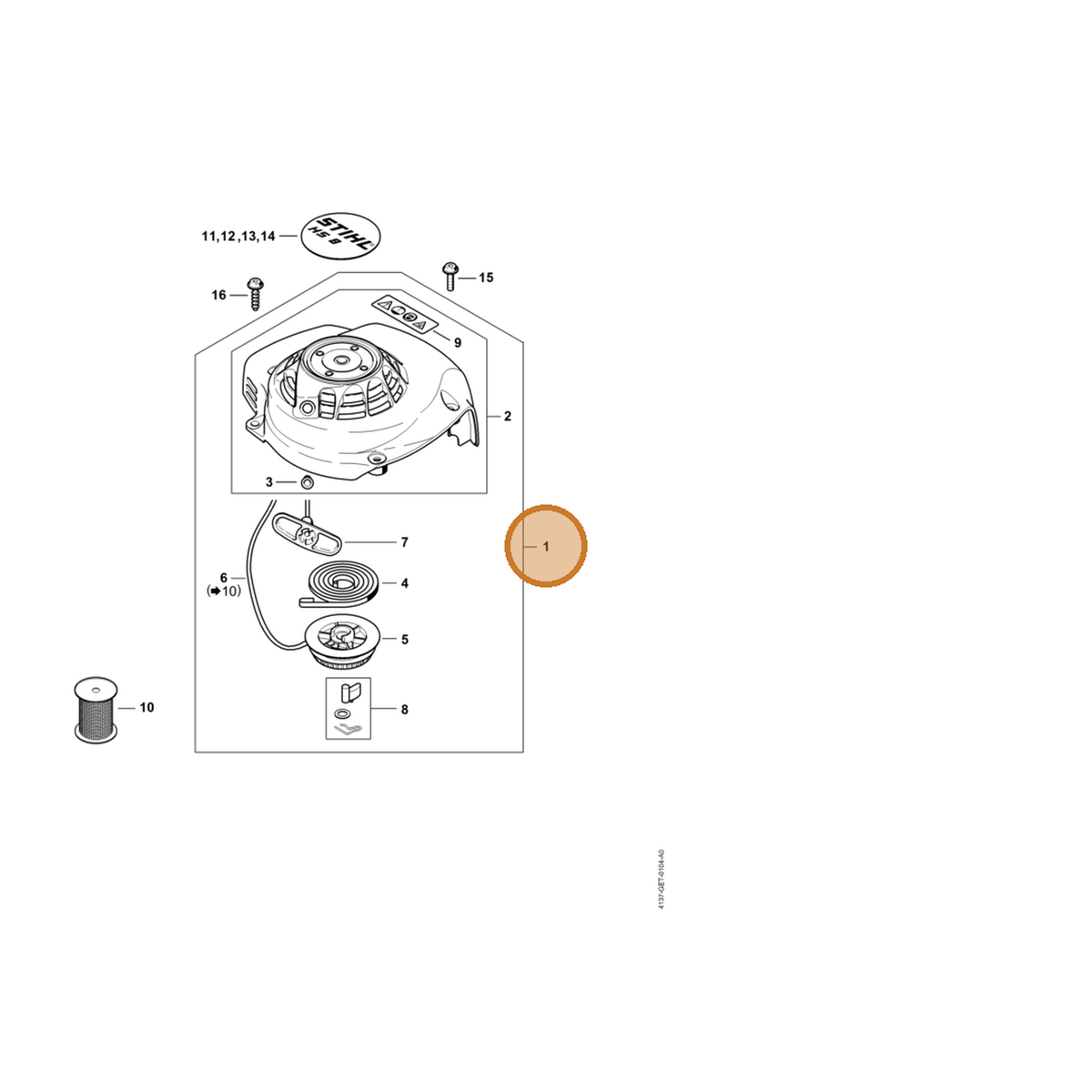 STIHL part 4237-080-2113 — IPL diagram snippet (6x zoom, amber highlight)
