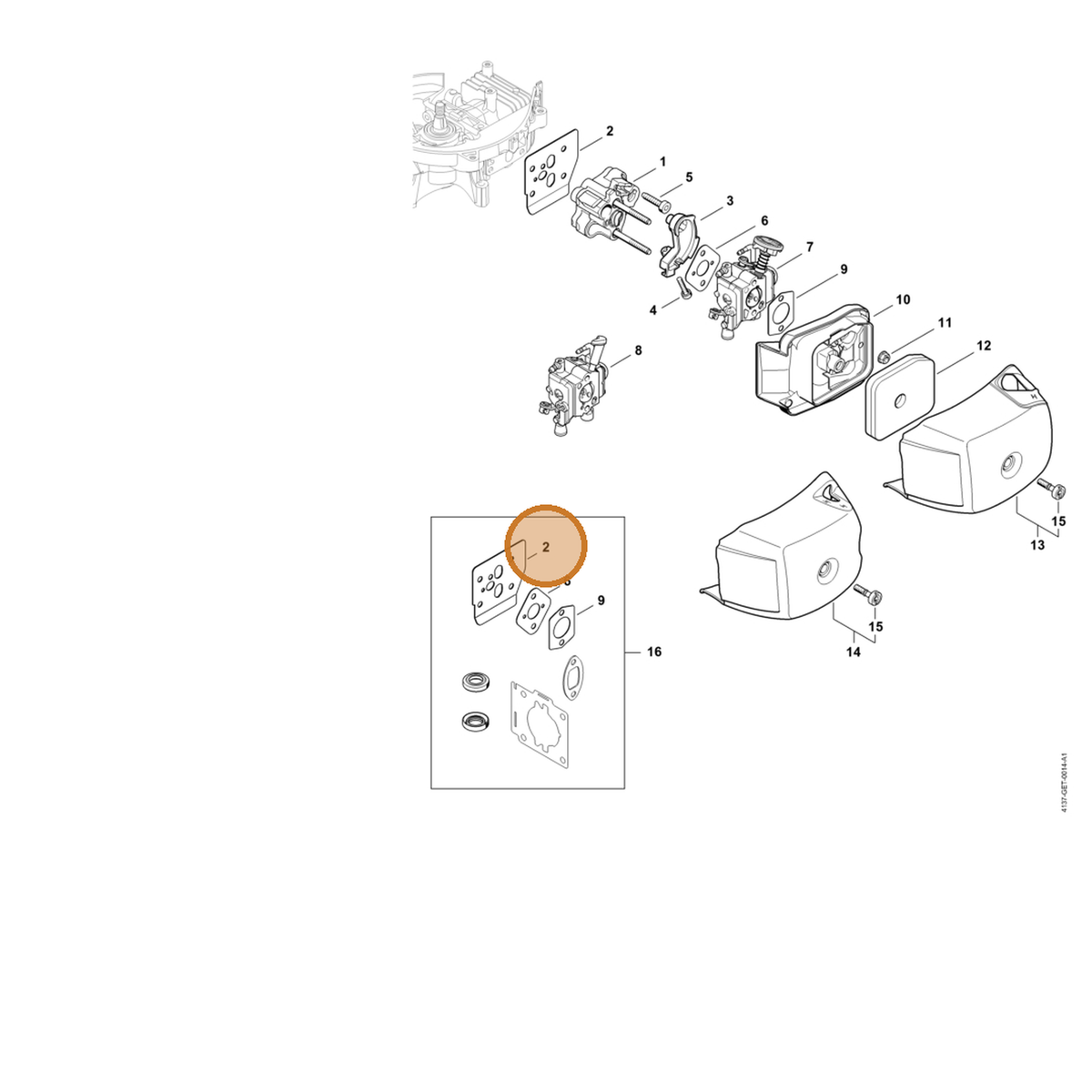 STIHL part 4237-129-0906 — IPL diagram snippet (6x zoom, amber highlight)