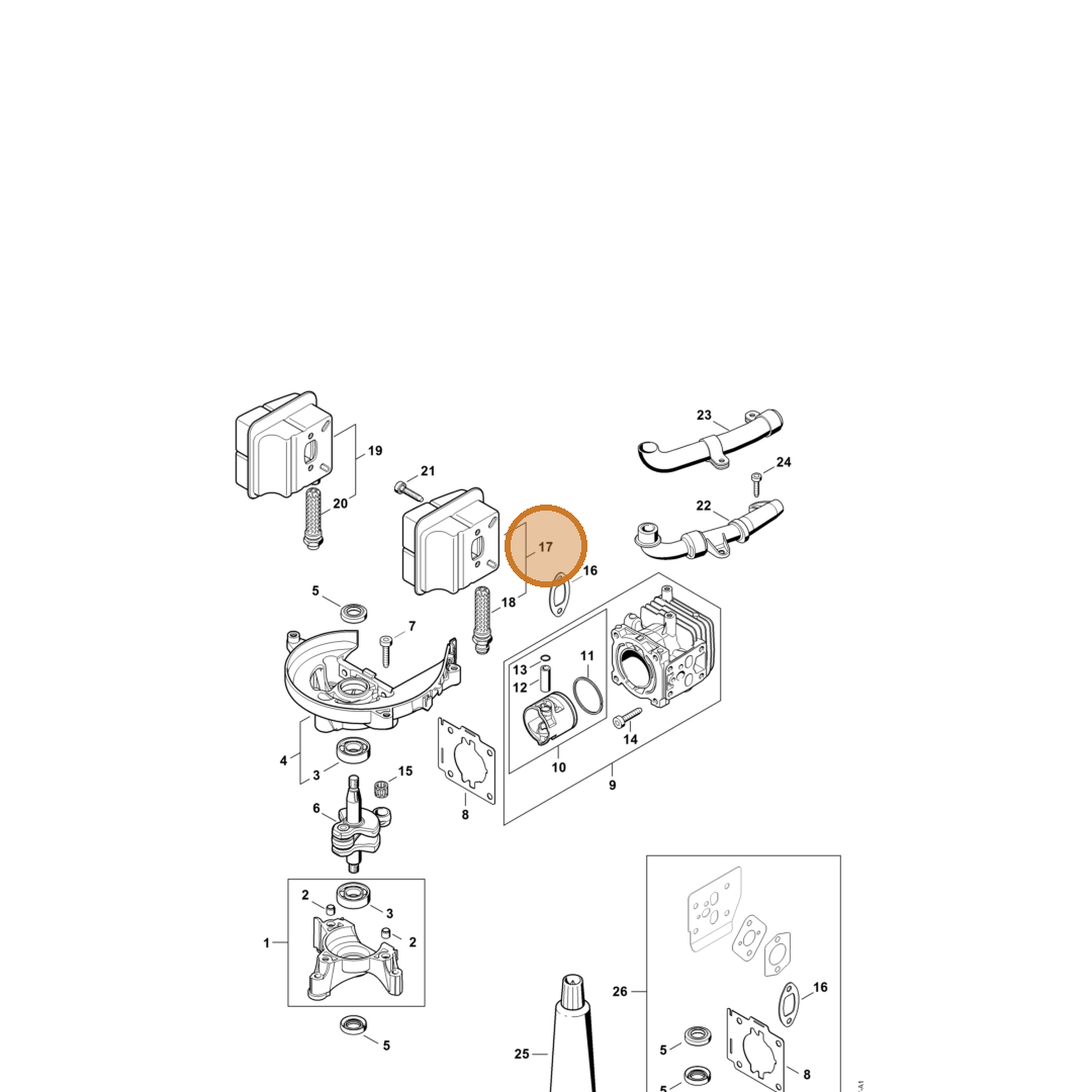 STIHL part 4237-140-0610 — IPL diagram snippet (6x zoom, amber highlight)