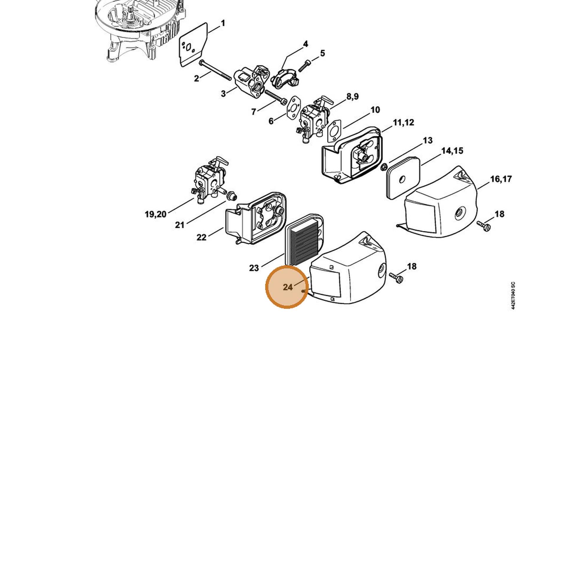 STIHL part 4237-140-1002 — IPL diagram snippet (6x zoom, amber highlight)
