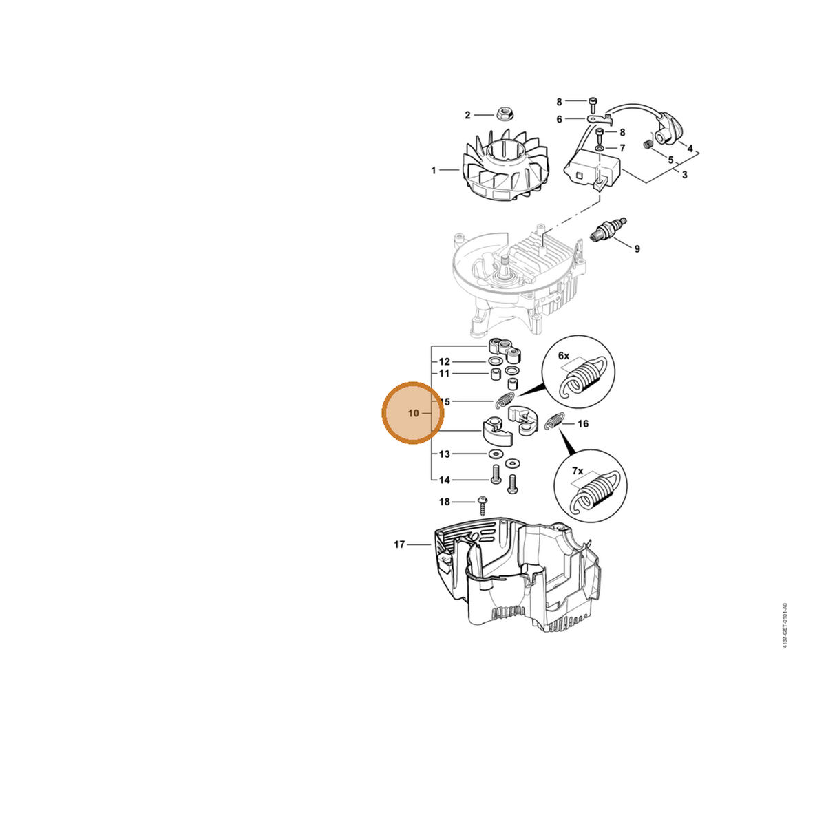 STIHL part 4237-160-2001 — IPL diagram snippet (6x zoom, amber highlight)