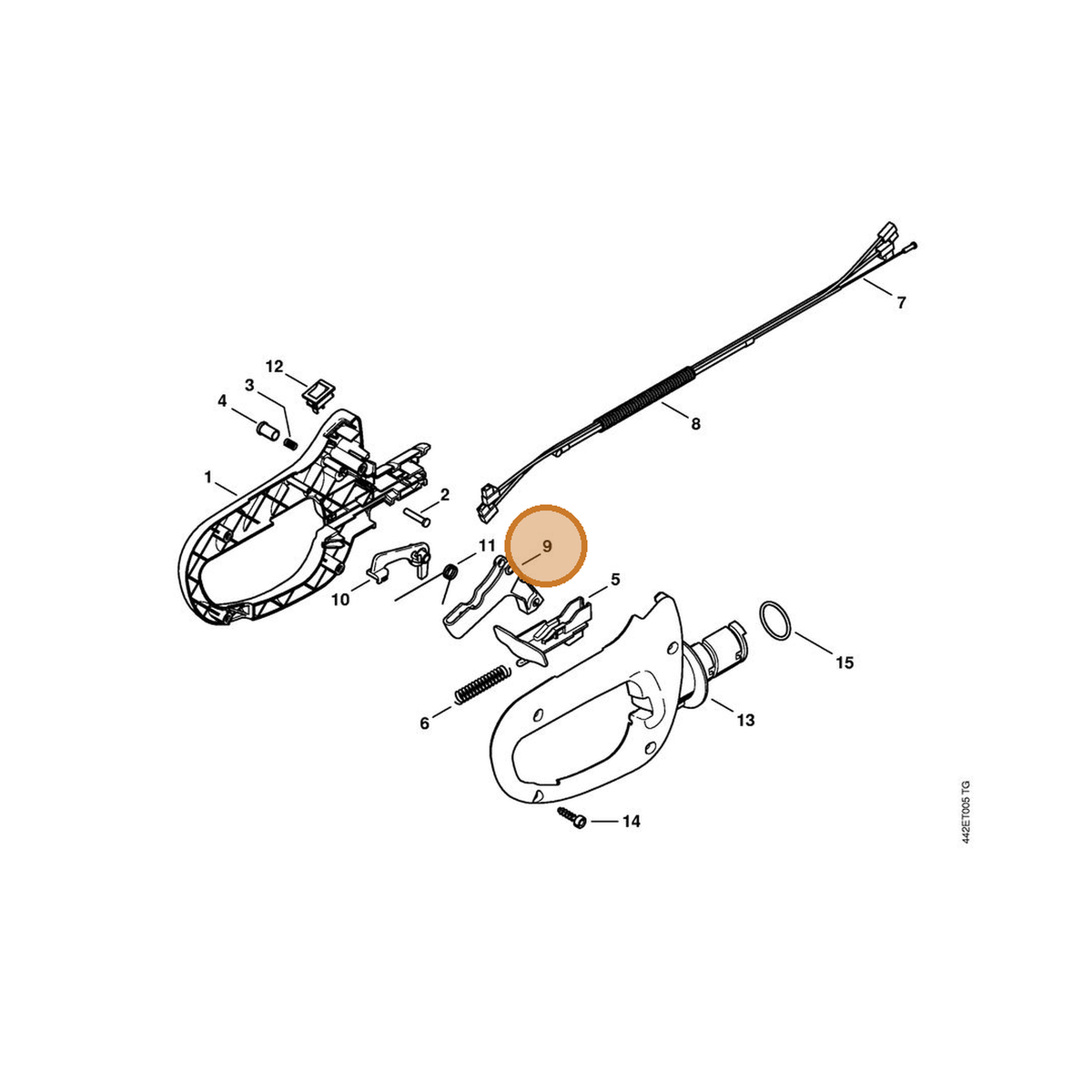 STIHL part 4237-182-1001 — IPL diagram snippet (6x zoom, amber highlight)