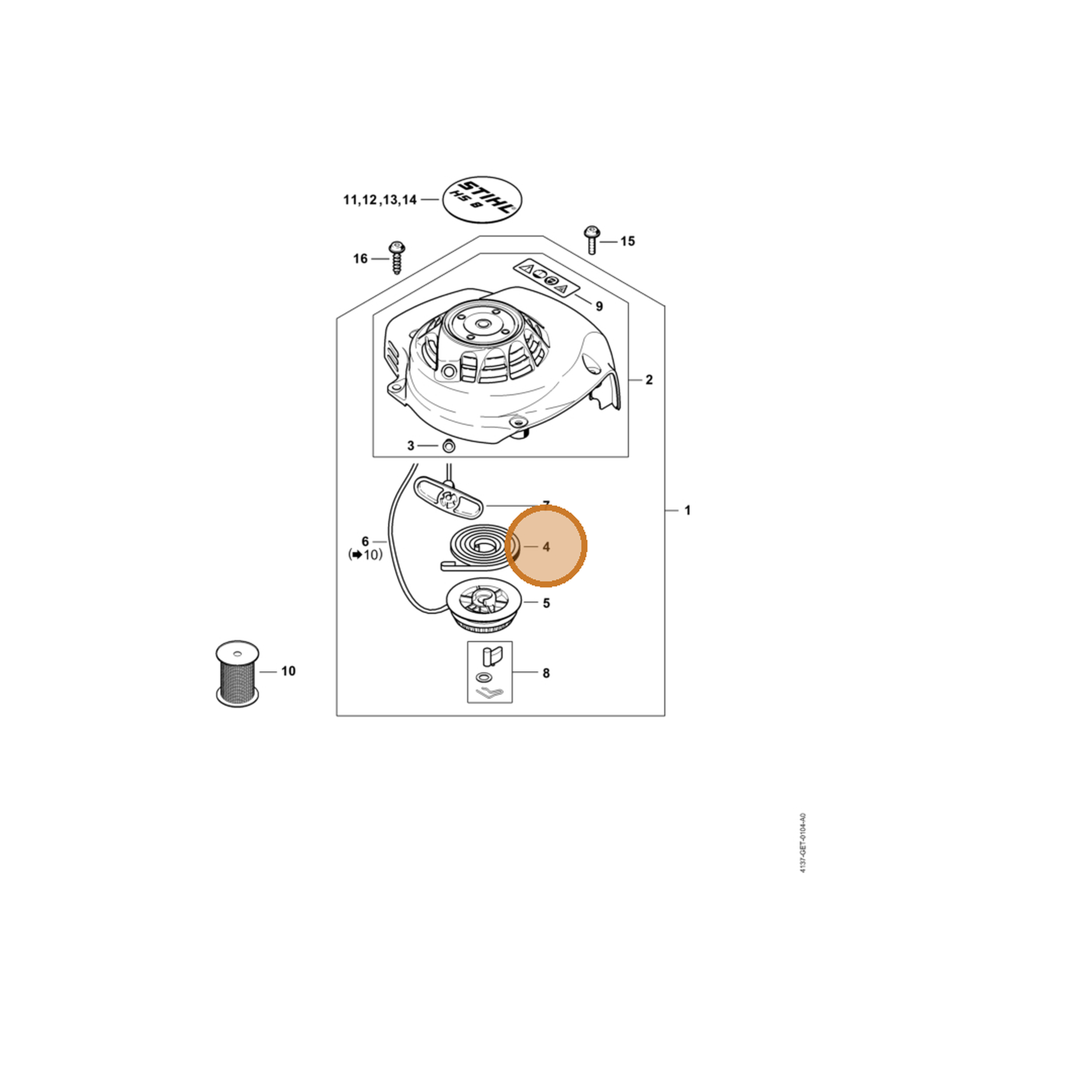STIHL part 4237-190-0600 — IPL diagram snippet (6x zoom, amber highlight)