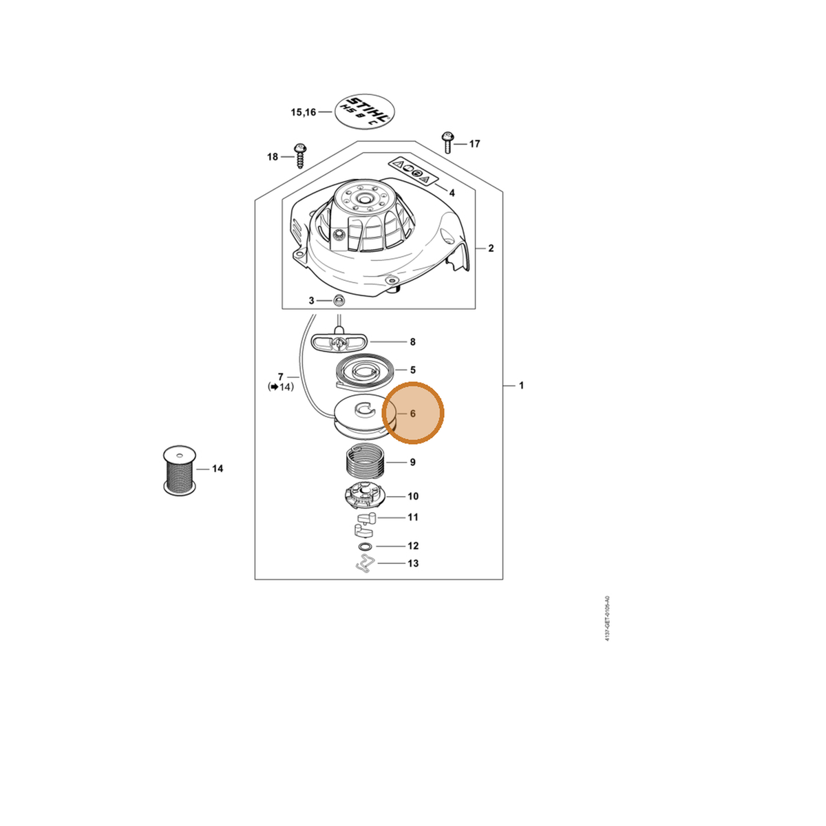 STIHL part 4237-195-0401 — IPL diagram snippet (6x zoom, amber highlight)