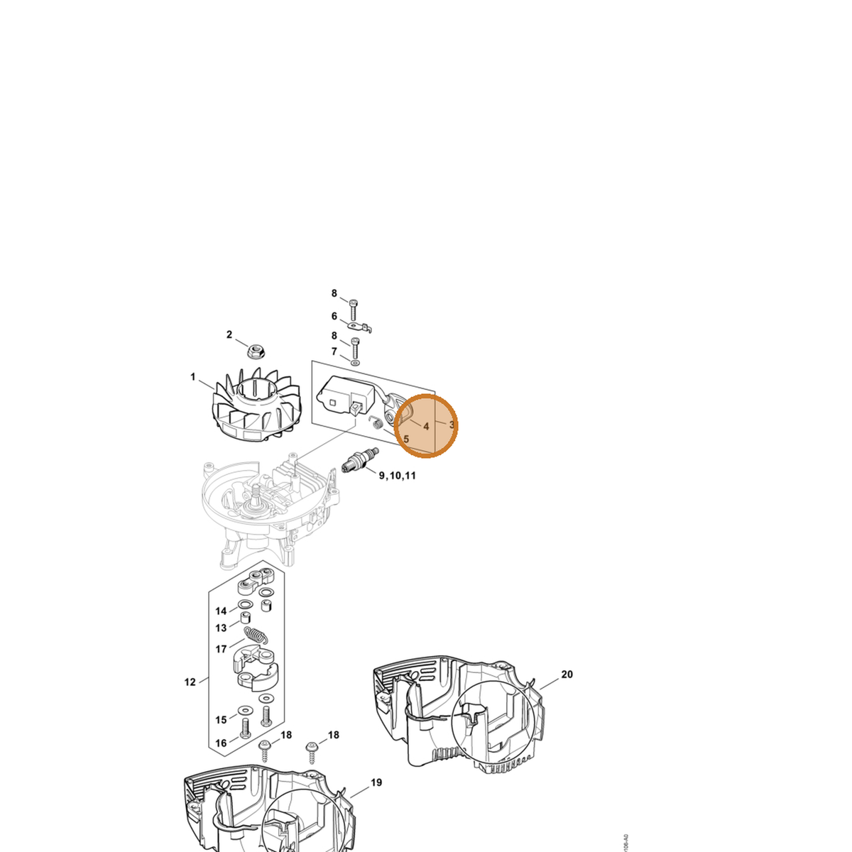 STIHL part 4237-405-1001 — IPL diagram snippet (6x zoom, amber highlight)