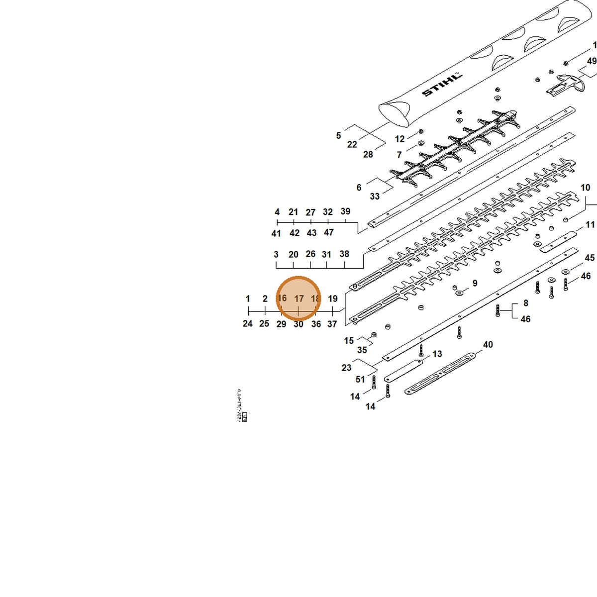 STIHL part 4237-710-6051 — IPL diagram snippet (6x zoom, amber highlight)