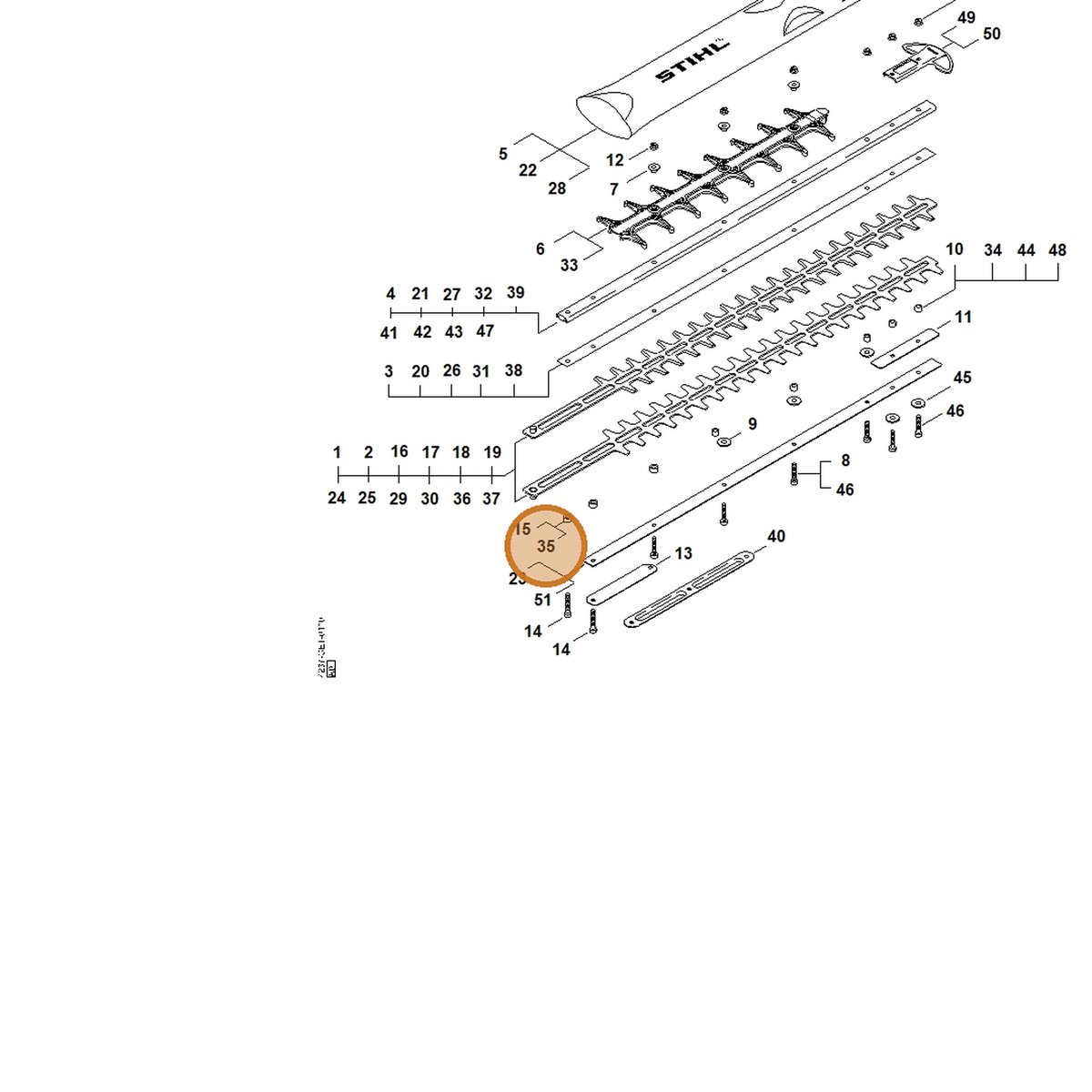STIHL part 4237-711-2501 — IPL diagram snippet (6x zoom, amber highlight)