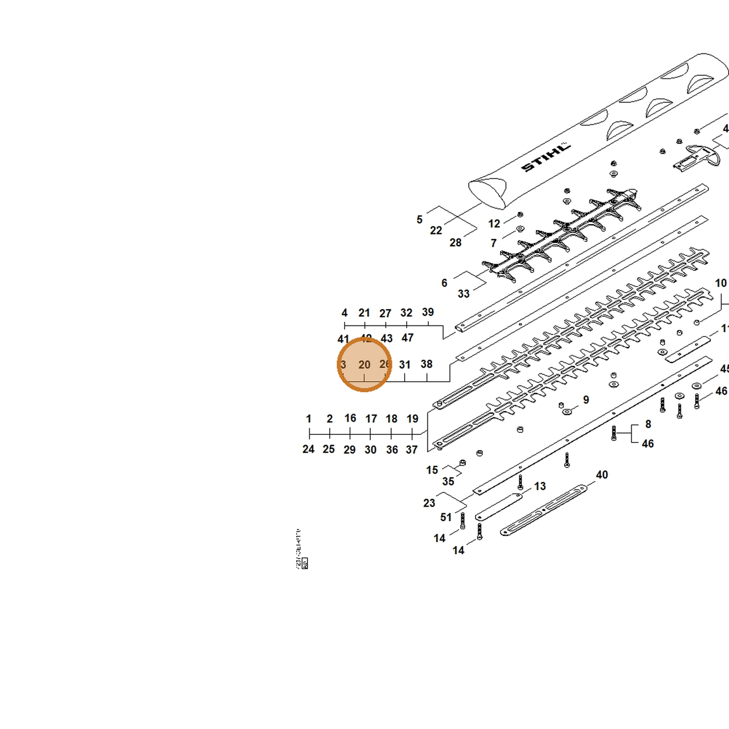 STIHL part 4237-713-2200 — IPL diagram snippet (6x zoom, amber highlight)
