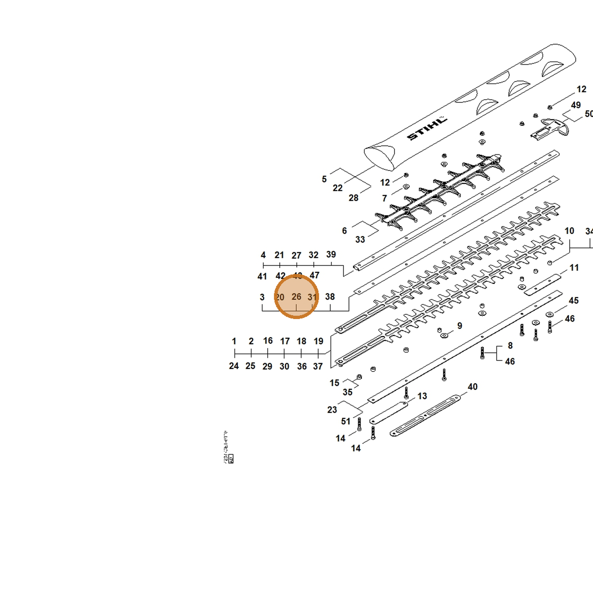 STIHL part 4237-713-2201 — IPL diagram snippet (6x zoom, amber highlight)