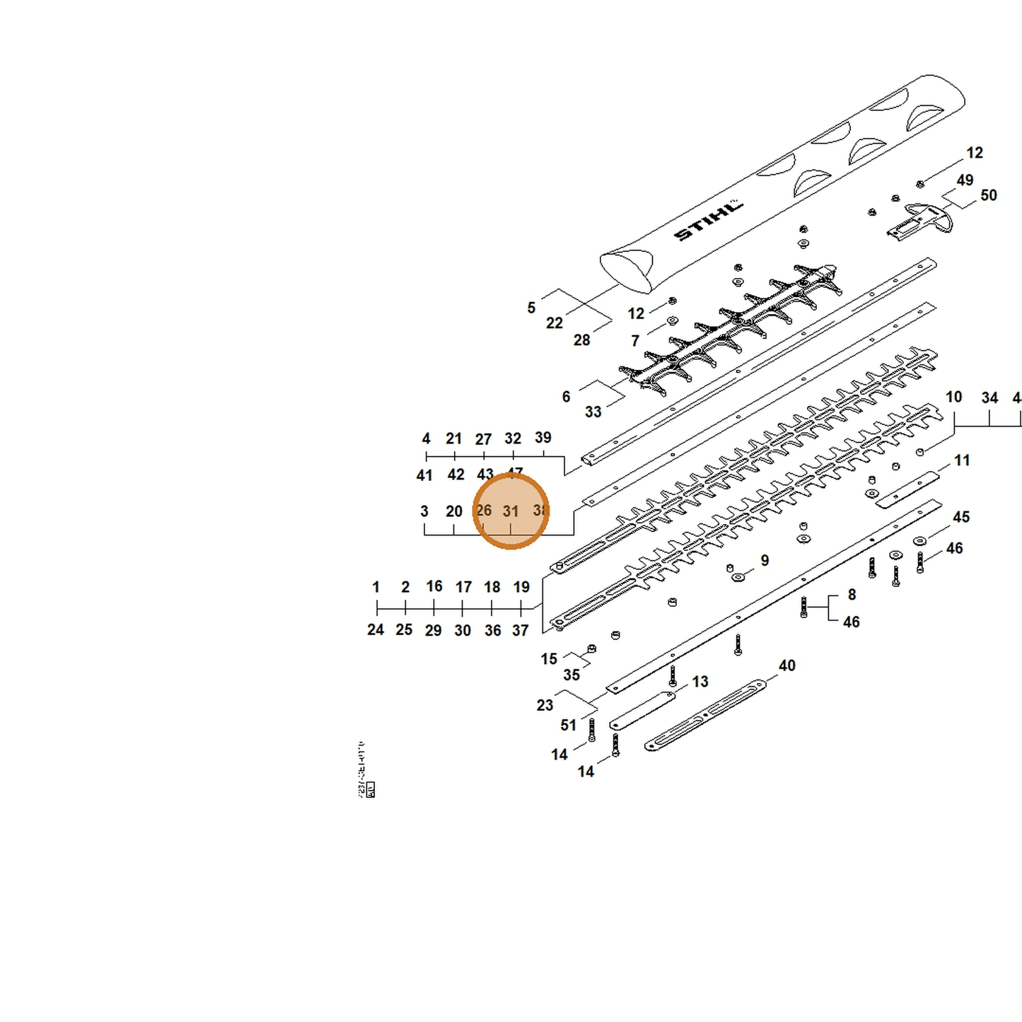 STIHL part 4237-713-2203 — IPL diagram snippet (6x zoom, amber highlight)