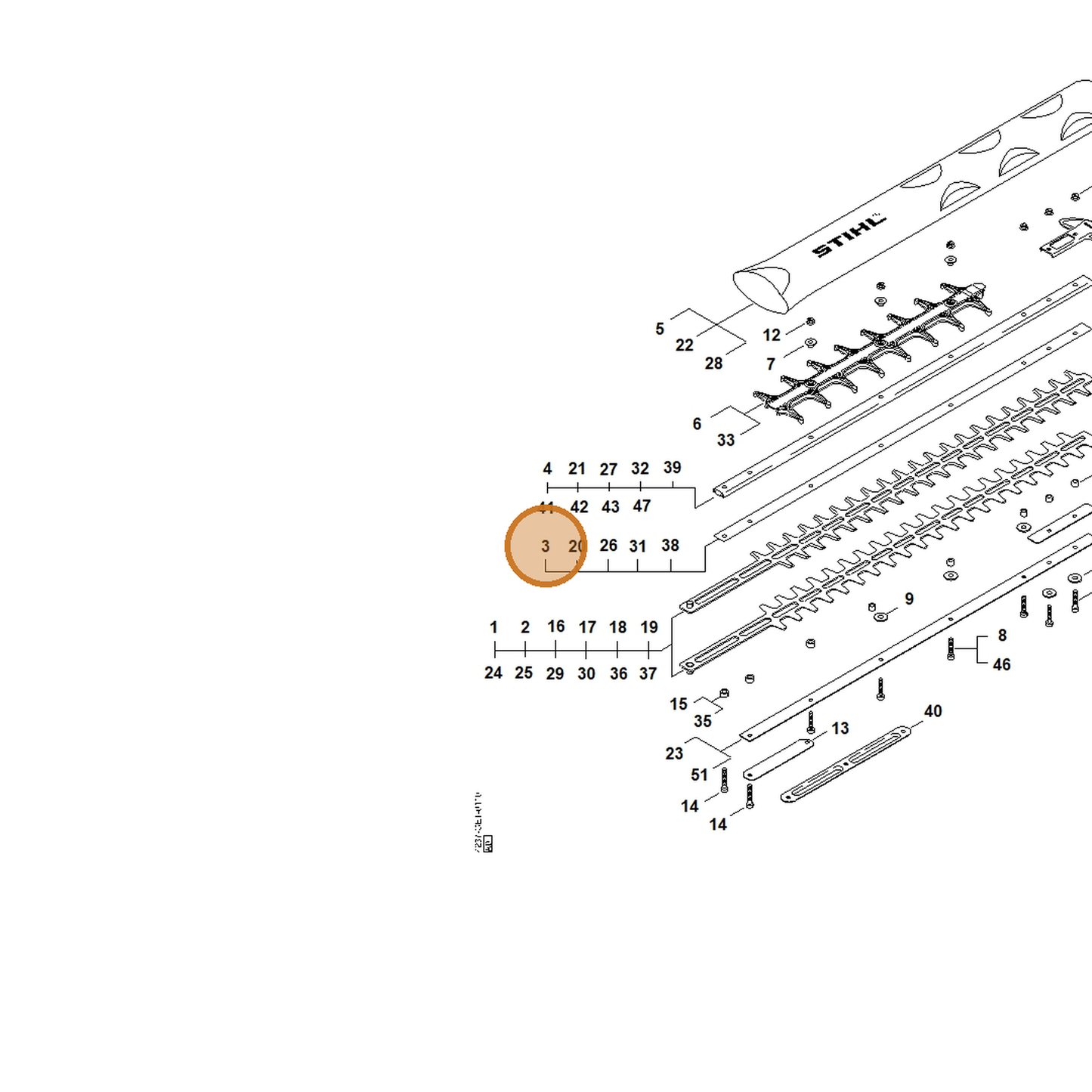 STIHL part 4237-713-2205 — IPL diagram snippet (6x zoom, amber highlight)