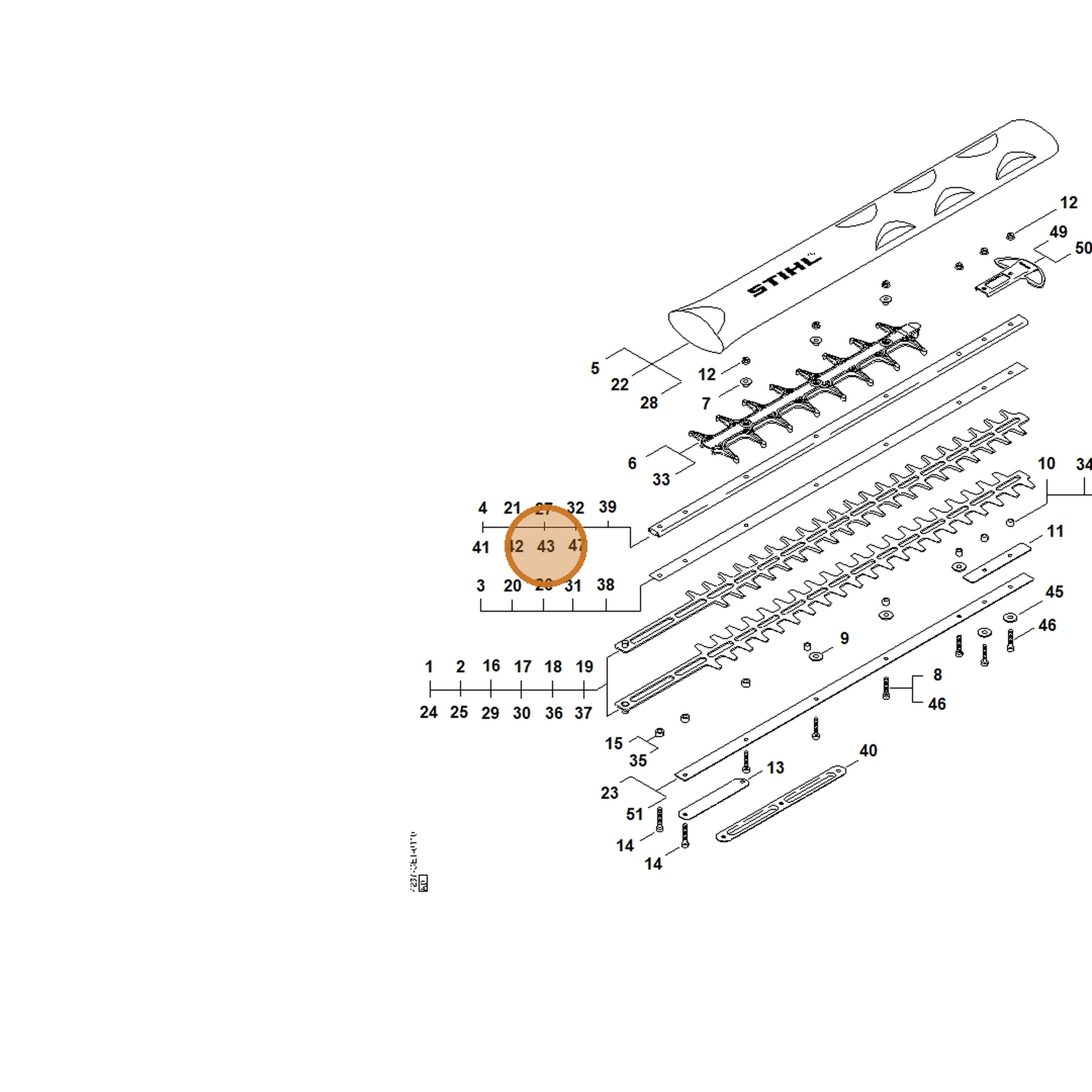 STIHL part 4237-740-6501 — IPL diagram snippet (6x zoom, amber highlight)