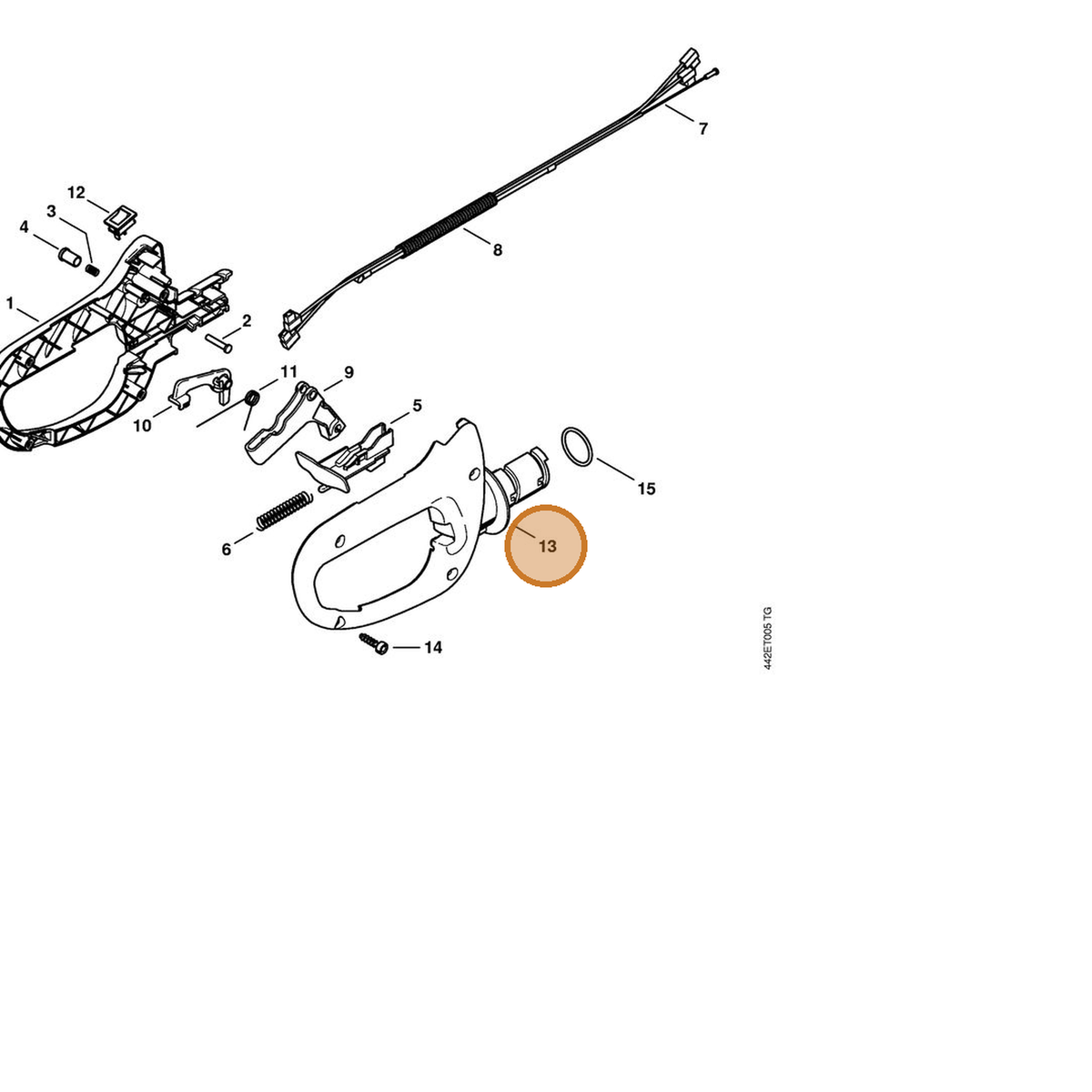 STIHL part 4237-791-0608 — IPL diagram snippet (6x zoom, amber highlight)