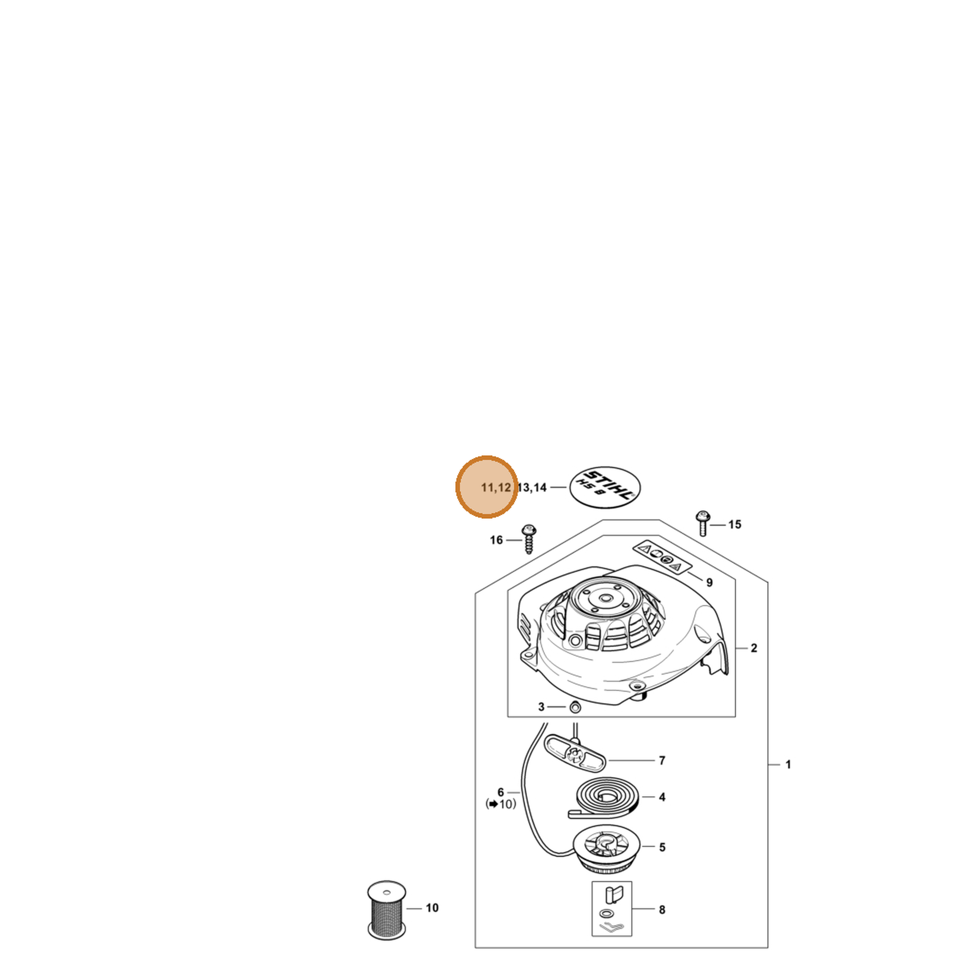 STIHL part 4237-967-1500 — IPL diagram snippet (6x zoom, amber highlight)