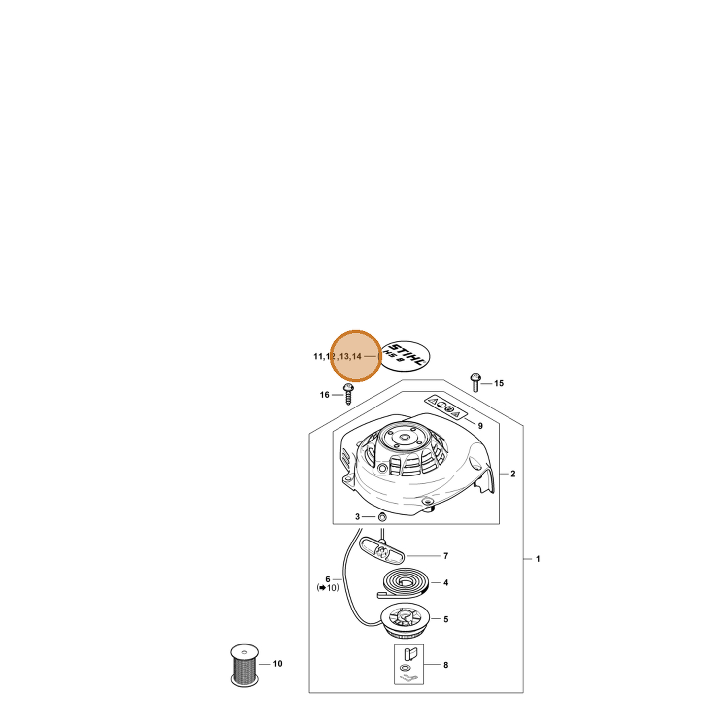STIHL part 4237-967-1502 — IPL diagram snippet (6x zoom, amber highlight)