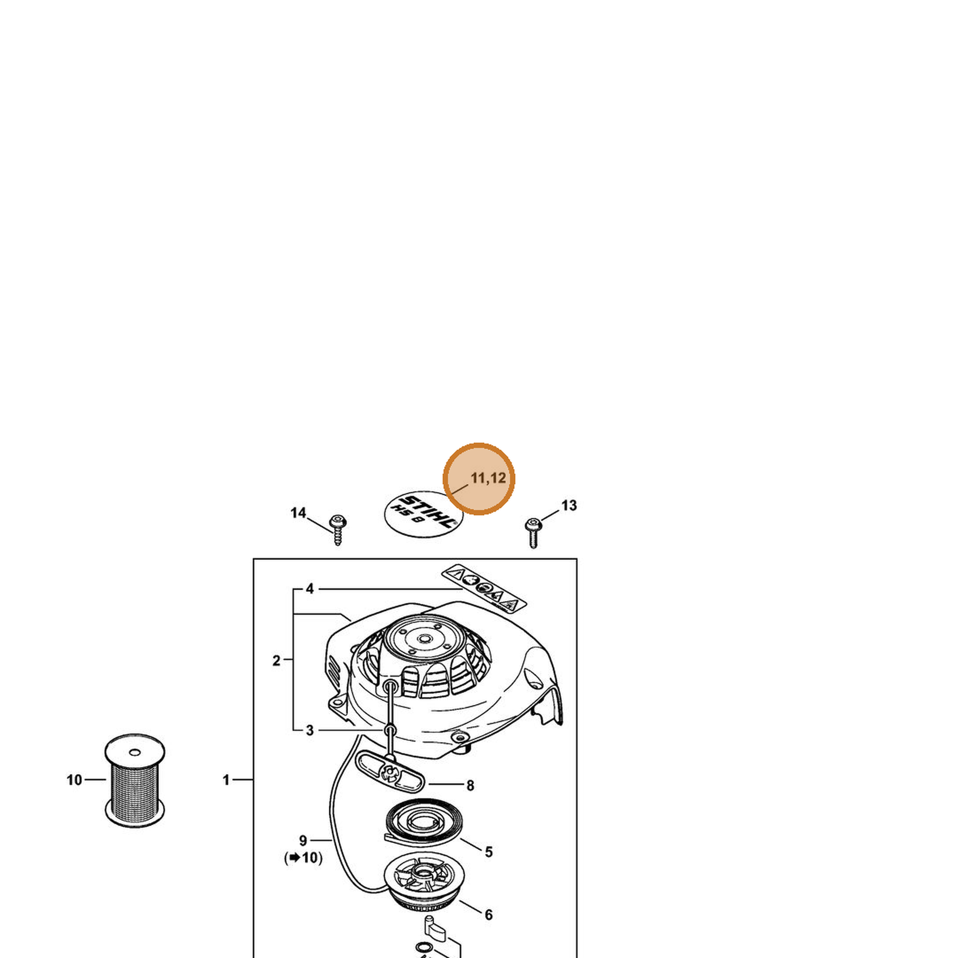 STIHL part 4237-967-1509 — IPL diagram snippet (6x zoom, amber highlight)