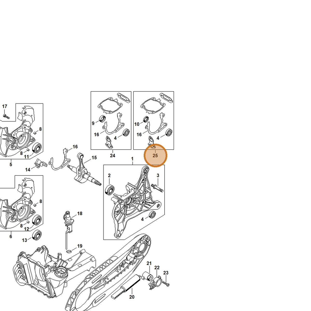 STIHL part 4238-007-1600 — IPL diagram snippet (6x zoom, amber highlight)