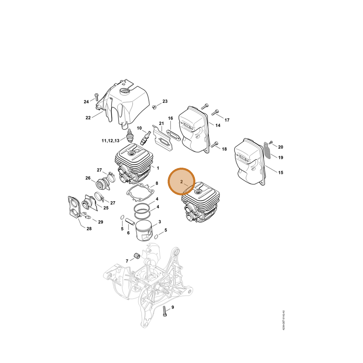 STIHL part 4238-020-1208 — IPL diagram snippet (6x zoom, amber highlight)