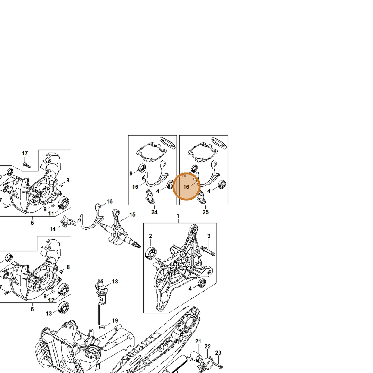 STIHL part 4238-029-0500 — IPL diagram snippet (6x zoom, amber highlight)
