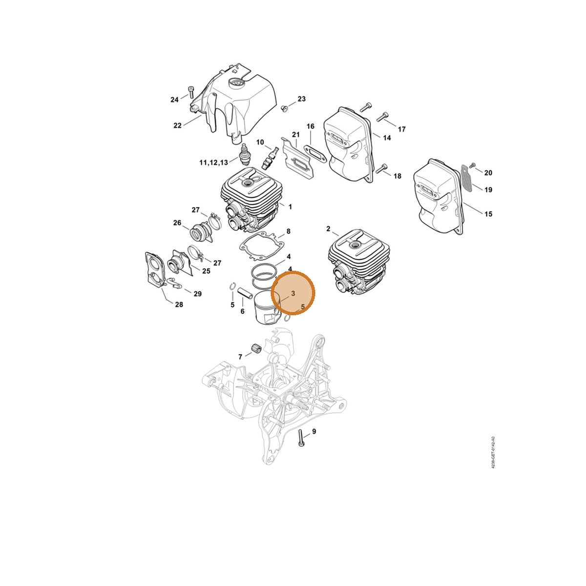 STIHL part 4238-030-2008 — IPL diagram snippet (6x zoom, amber highlight)