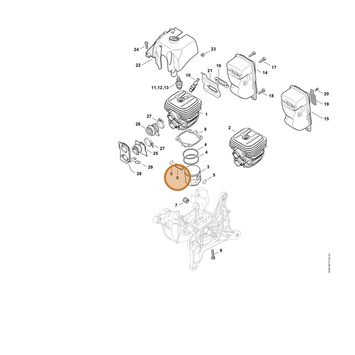 STIHL part 4238-034-1500 — IPL diagram snippet (6x zoom, amber highlight)