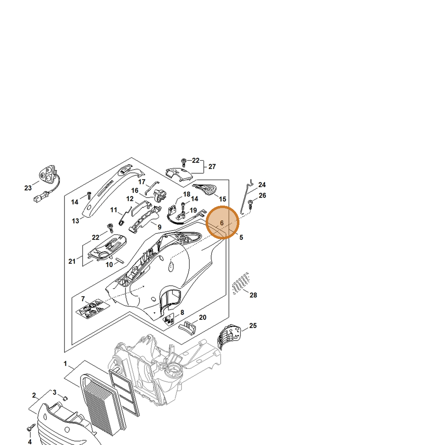 STIHL part 4238-080-1602 — IPL diagram snippet (6x zoom, amber highlight)