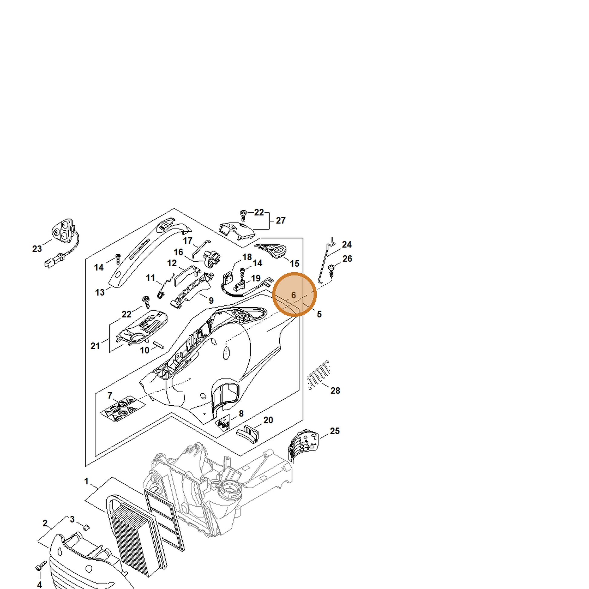 STIHL part 4238-080-1602 — IPL diagram snippet (6x zoom, amber highlight)