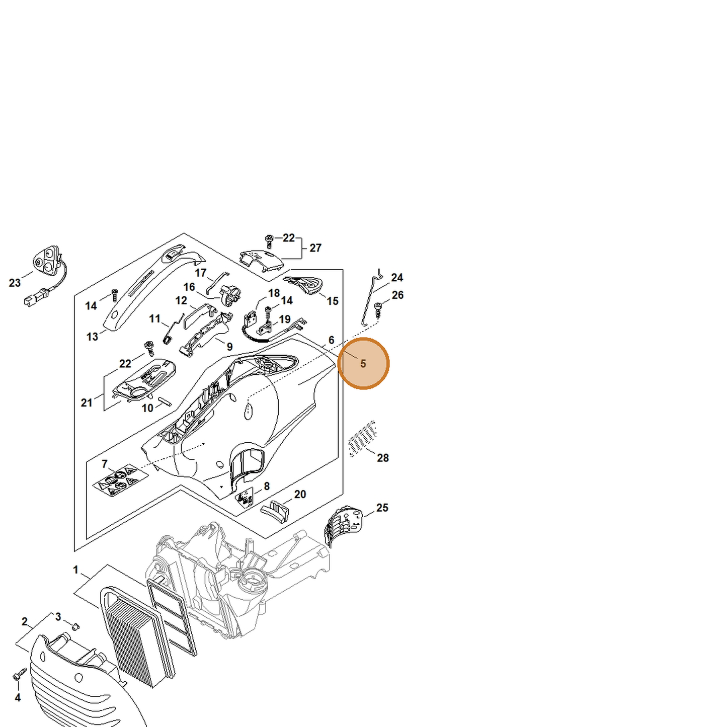 STIHL part 4238-080-1604 — IPL diagram snippet (6x zoom, amber highlight)