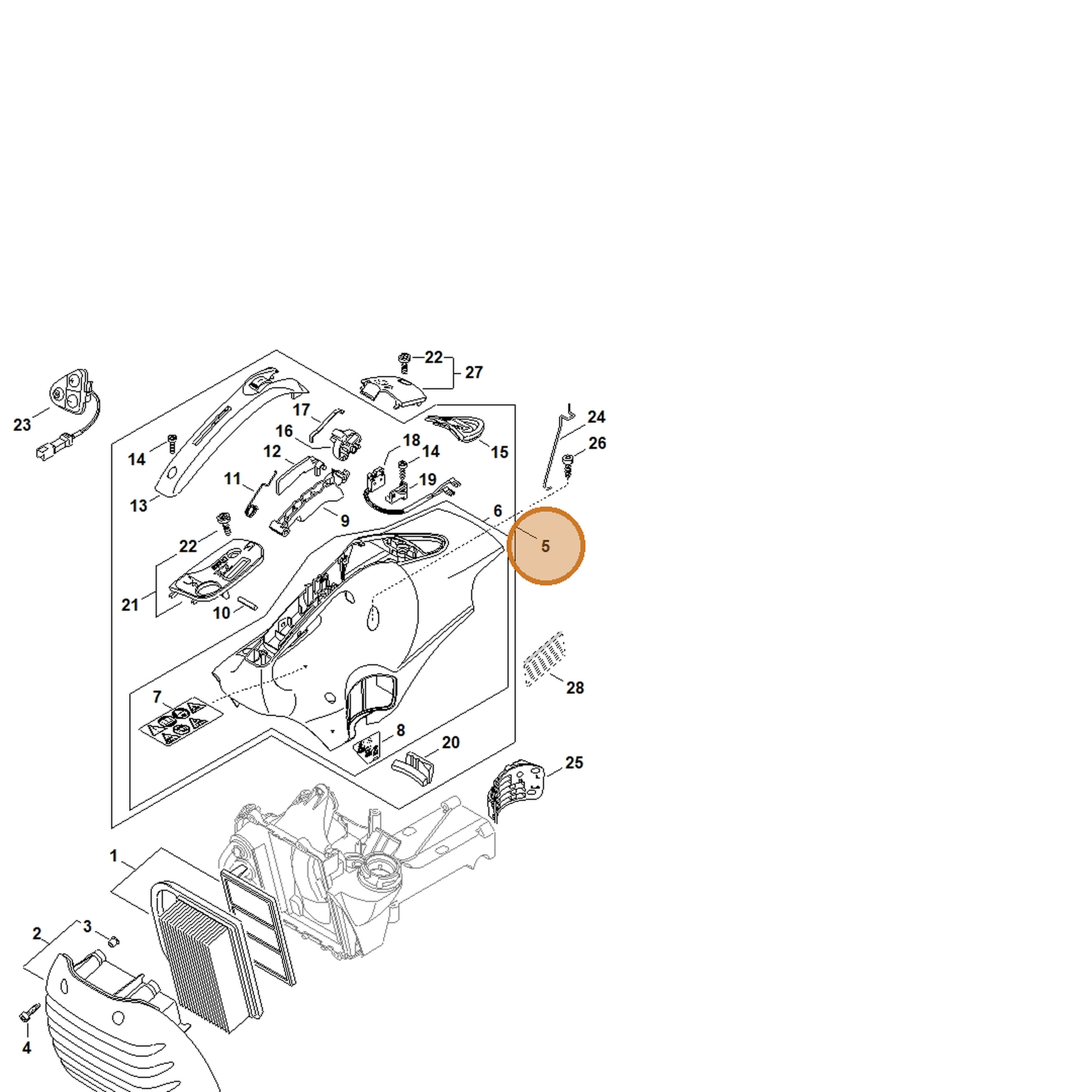 STIHL part 4238-080-1604 — IPL diagram snippet (6x zoom, amber highlight)