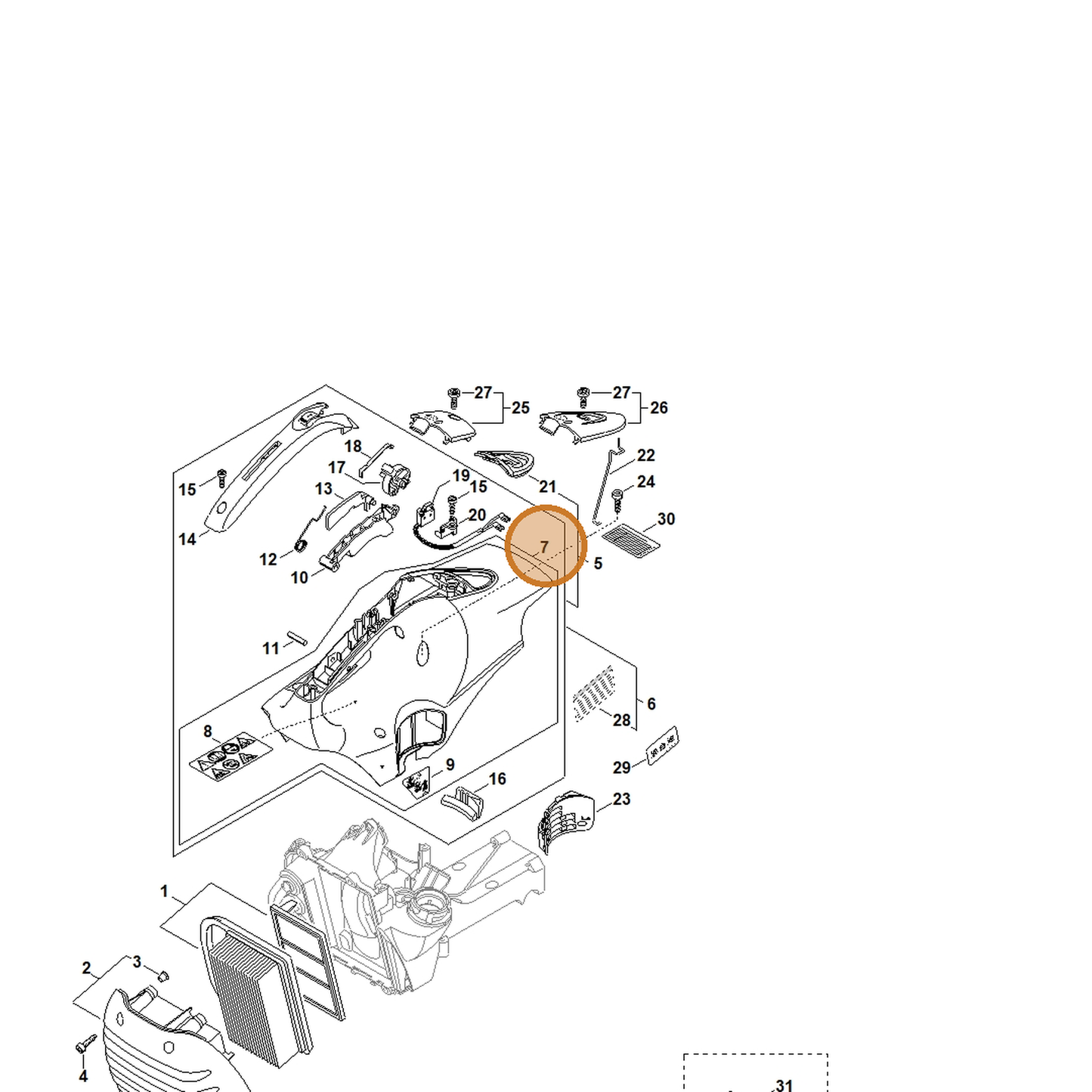 STIHL part 4238-080-1608 — IPL diagram snippet (6x zoom, amber highlight)