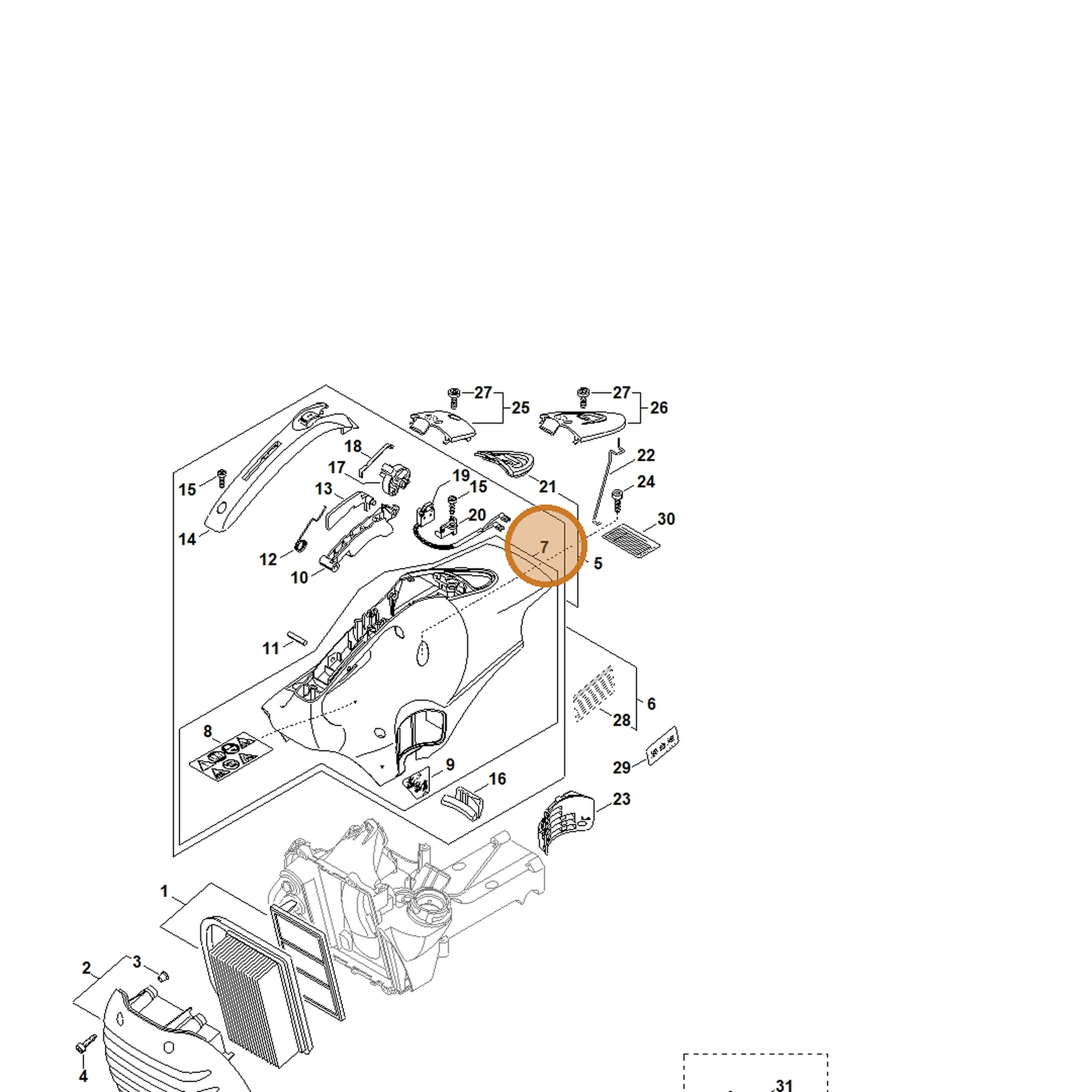 STIHL part 4238-080-1608 — IPL diagram snippet (6x zoom, amber highlight)