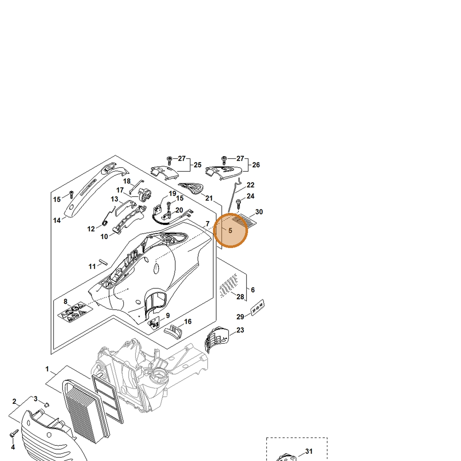 STIHL part 4238-080-1609 — IPL diagram snippet (6x zoom, amber highlight)