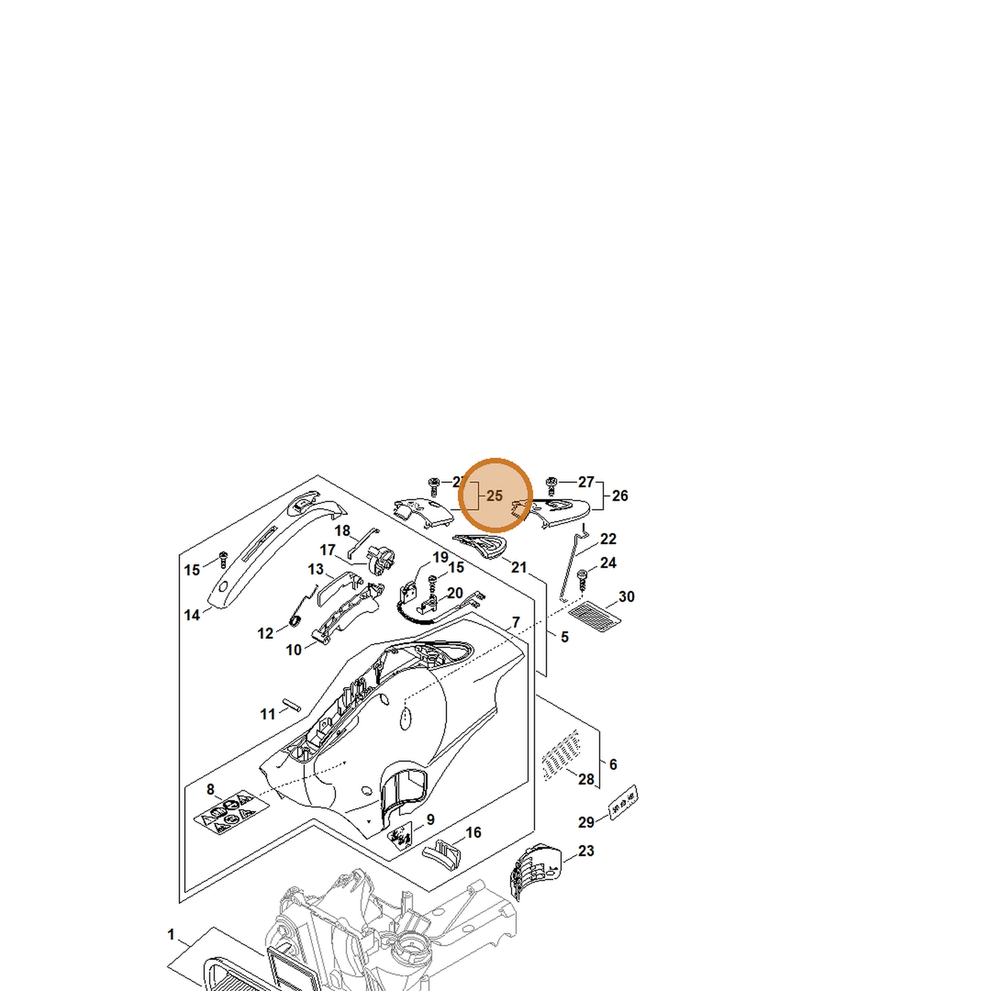 STIHL part 4238-080-2200 — IPL diagram snippet (6x zoom, amber highlight)
