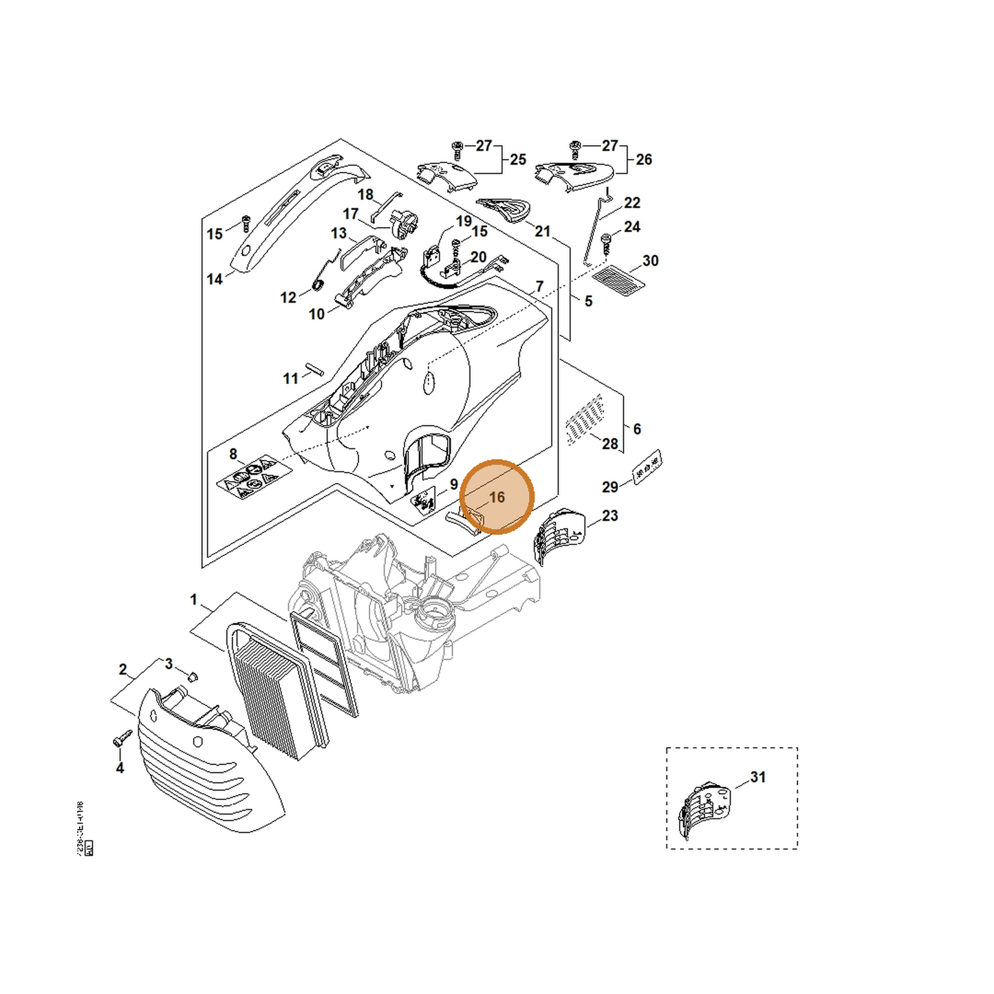 STIHL part 4238-087-8302 — IPL diagram snippet (6x zoom, amber highlight)