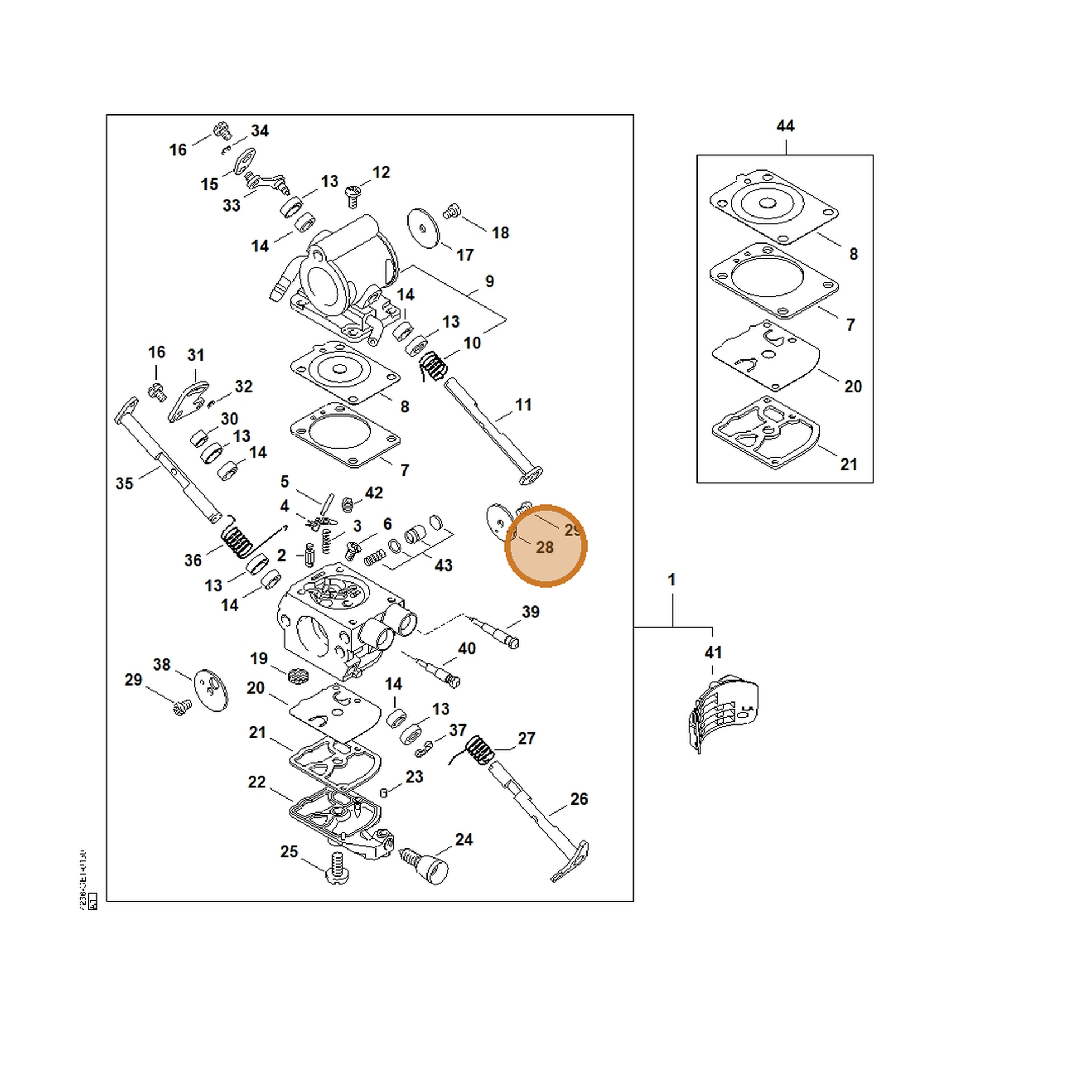 STIHL part 4238-121-3300 — IPL diagram snippet (6x zoom, amber highlight)