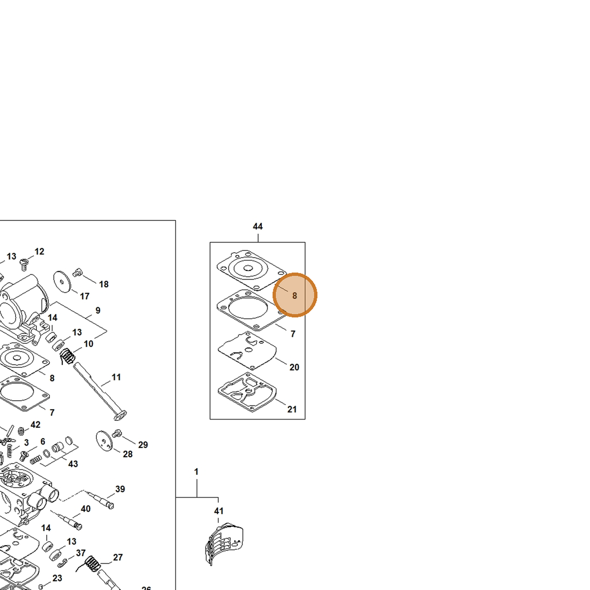 STIHL part 4238-121-4700 — IPL diagram snippet (6x zoom, amber highlight)