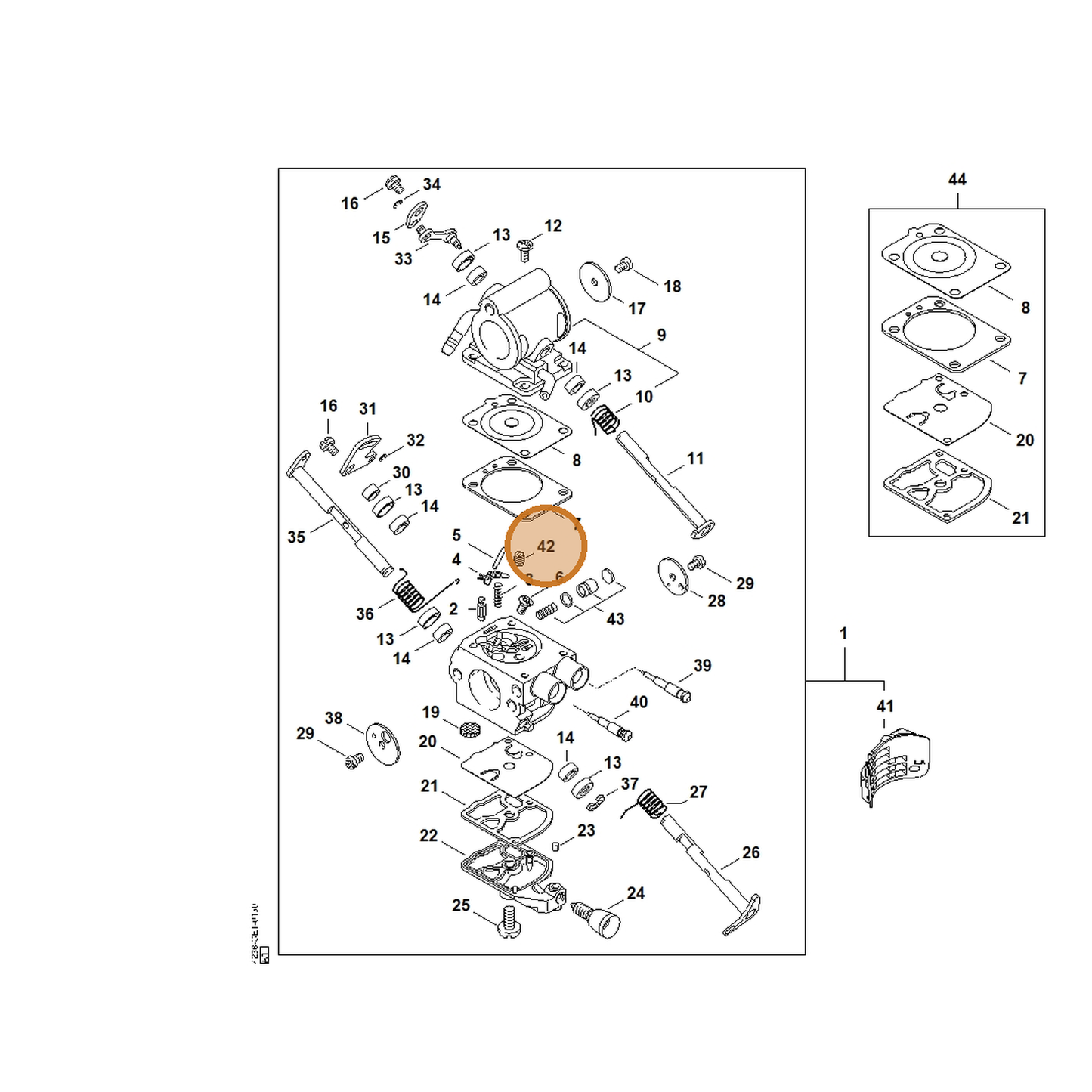 STIHL part 4238-121-5601 — IPL diagram snippet (6x zoom, amber highlight)