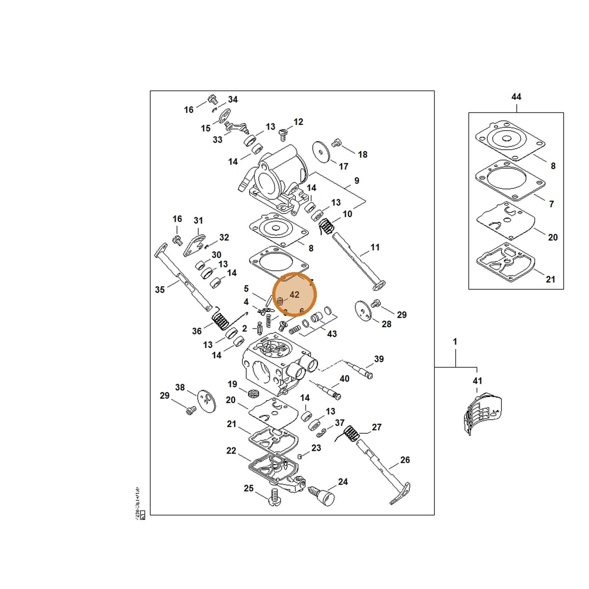 STIHL part 4238-121-5601 — IPL diagram snippet (6x zoom, amber highlight)