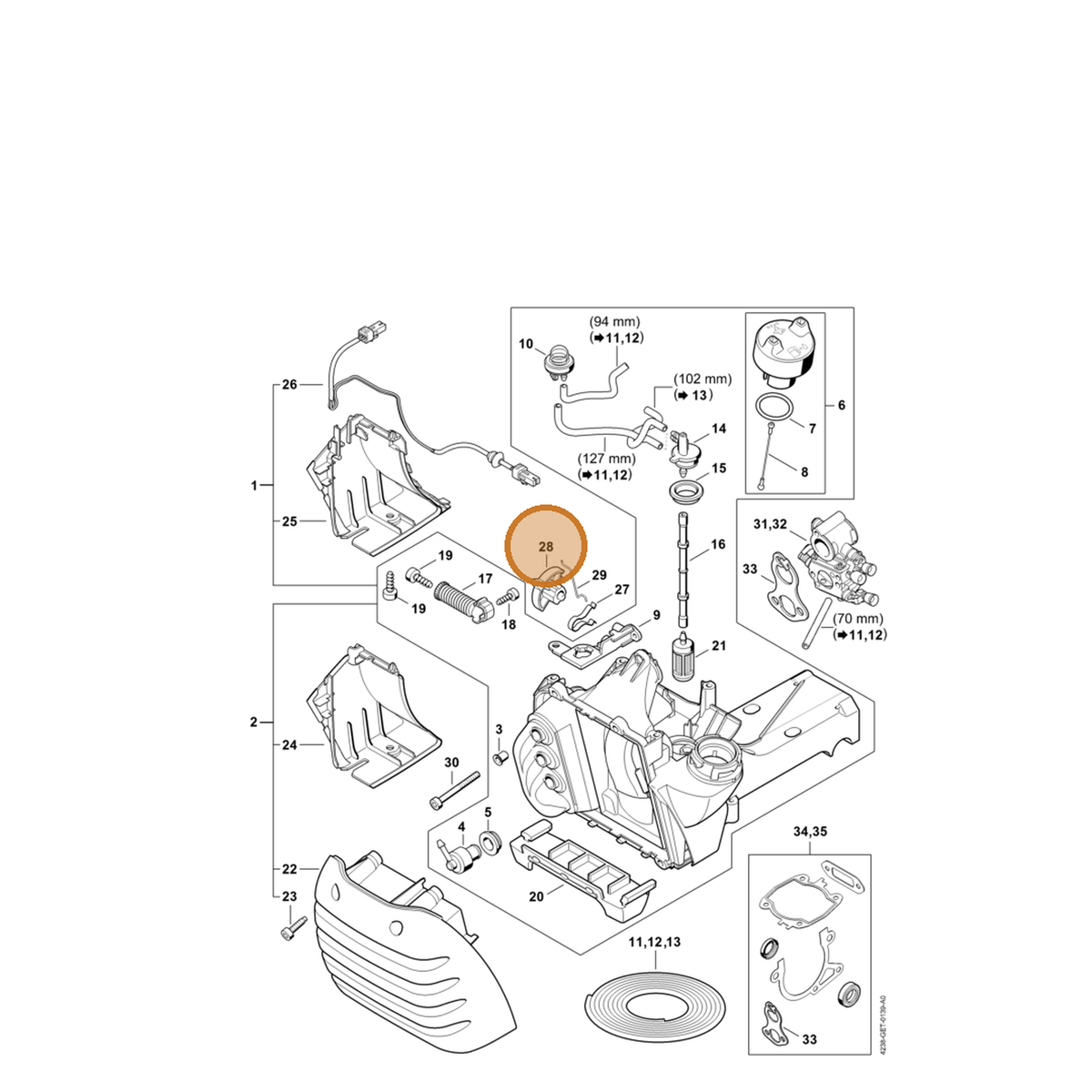 STIHL part 4238-121-6100 — IPL diagram snippet (6x zoom, amber highlight)