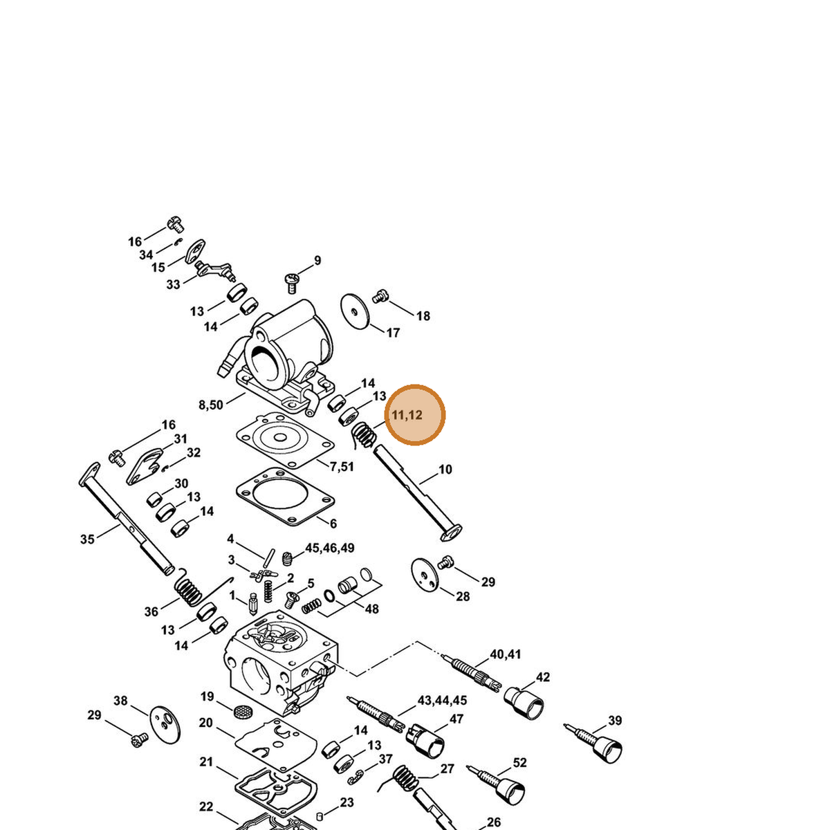 STIHL part 4238-122-3201 — IPL diagram snippet (6x zoom, amber highlight)