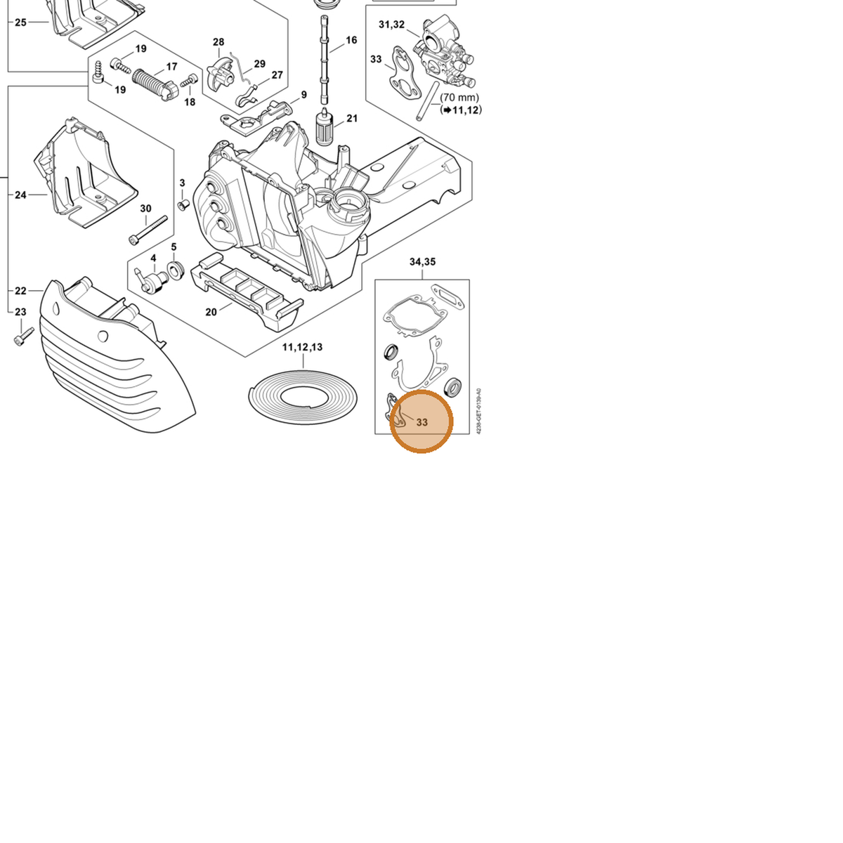 STIHL part 4238-129-0900 — IPL diagram snippet (6x zoom, amber highlight)